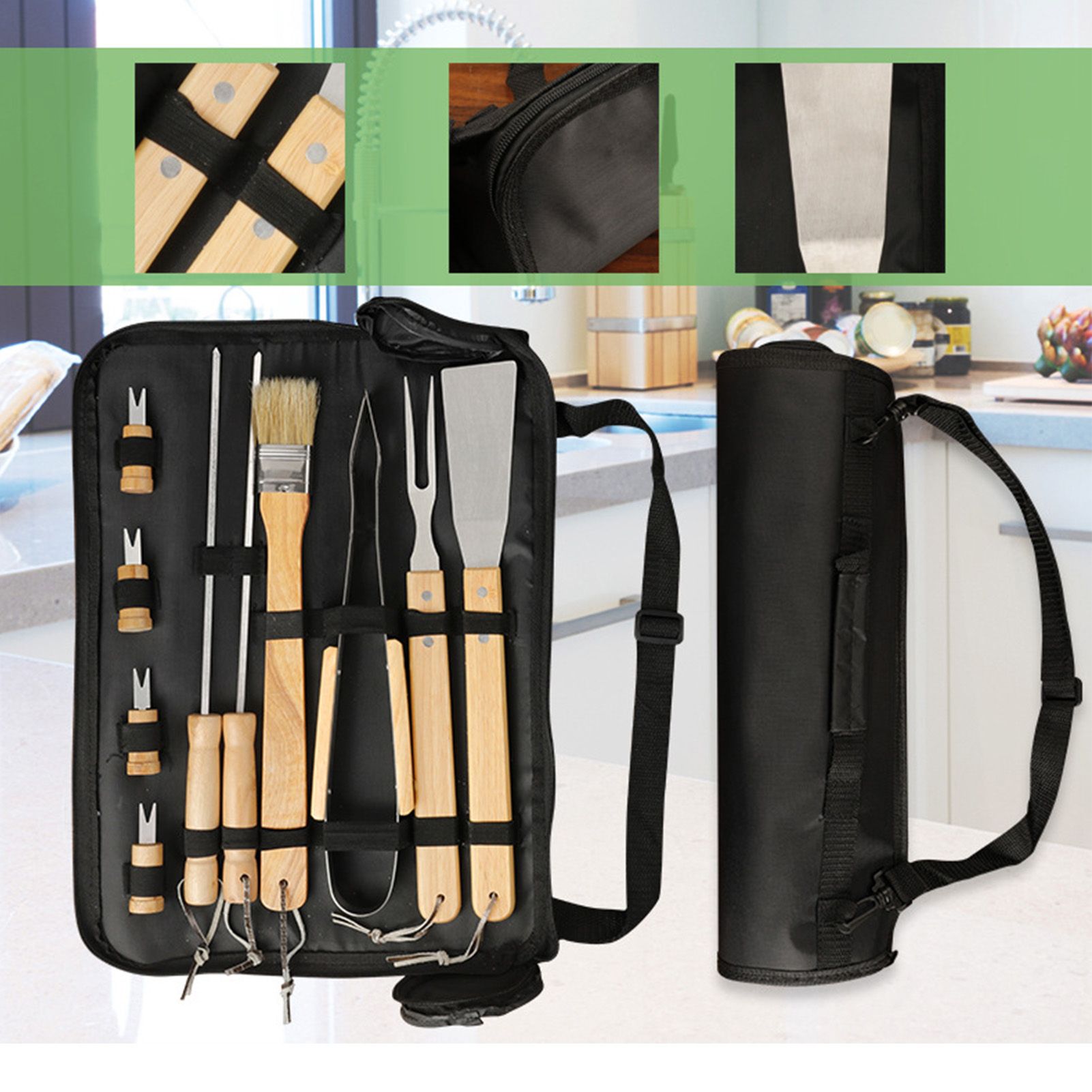 10PCS Grilling Tool Set Stainless Steel with Wood Handle Grill Utensils for view 9