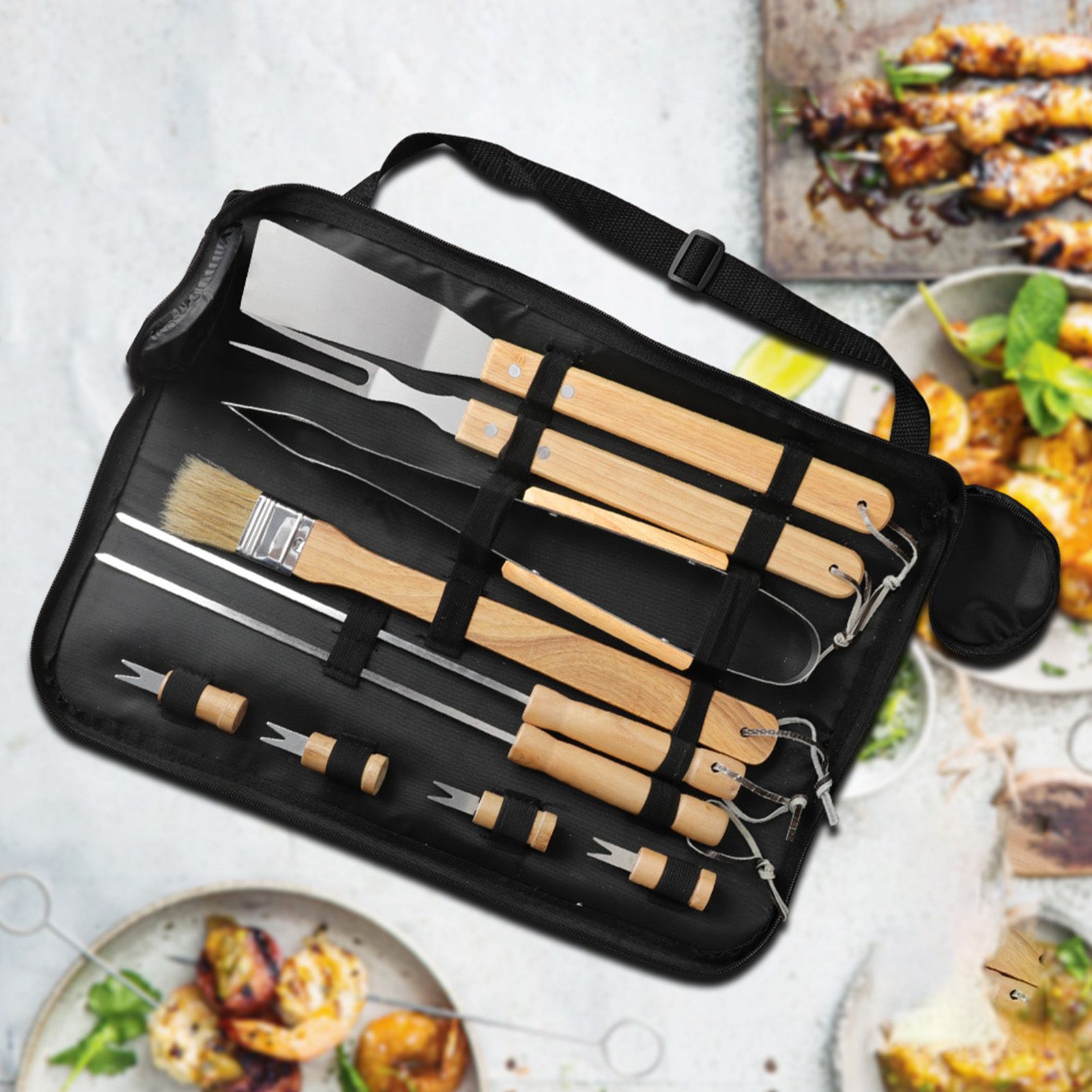 10PCS Grilling Tool Set Stainless Steel with Wood Handle Grill Utensils for view 11