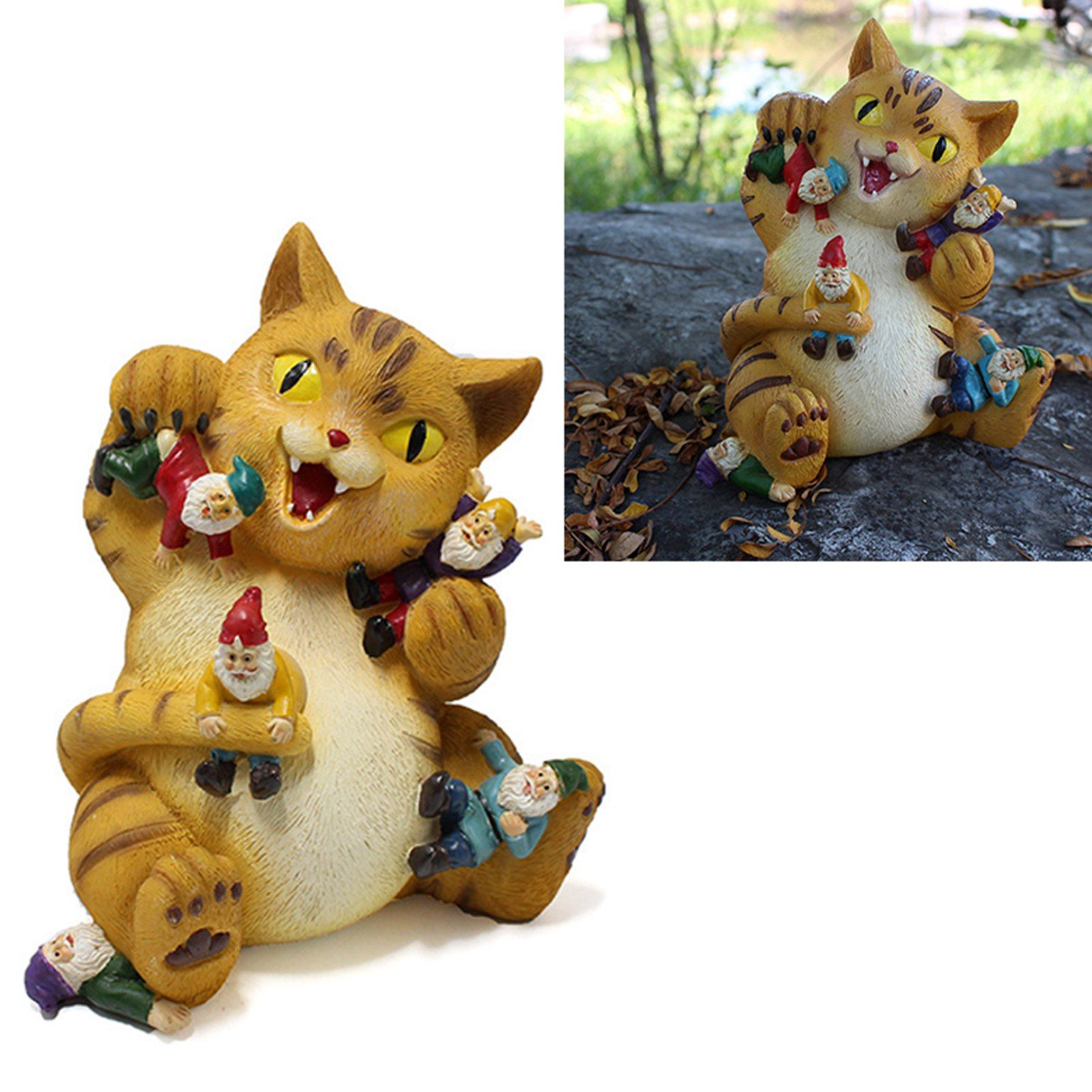 Cat Figurine Exquisite Details Texture Bright Colors Durable Resin Yellow Cat view 5