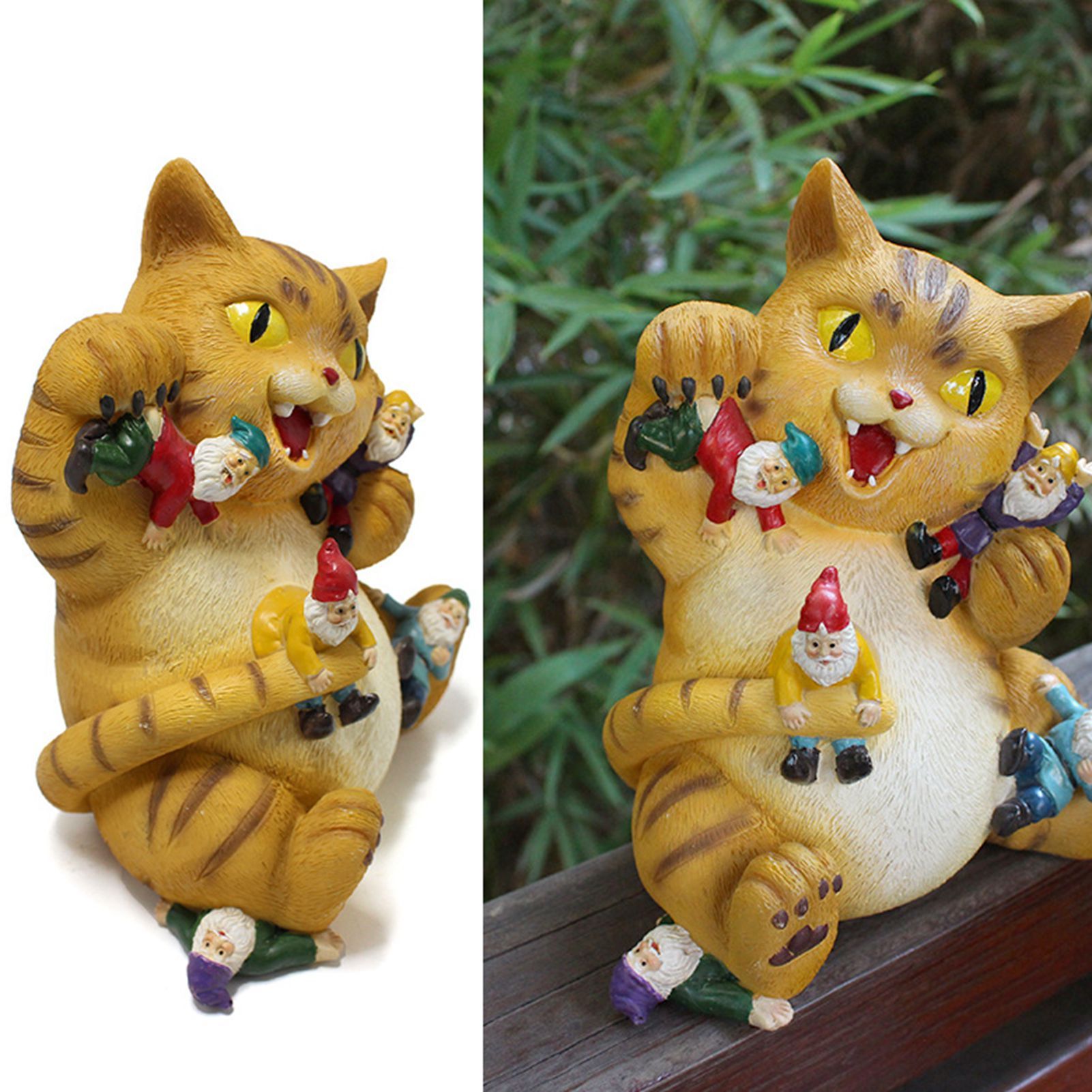Cat Figurine Exquisite Details Texture Bright Colors Durable Resin Yellow Cat view 6