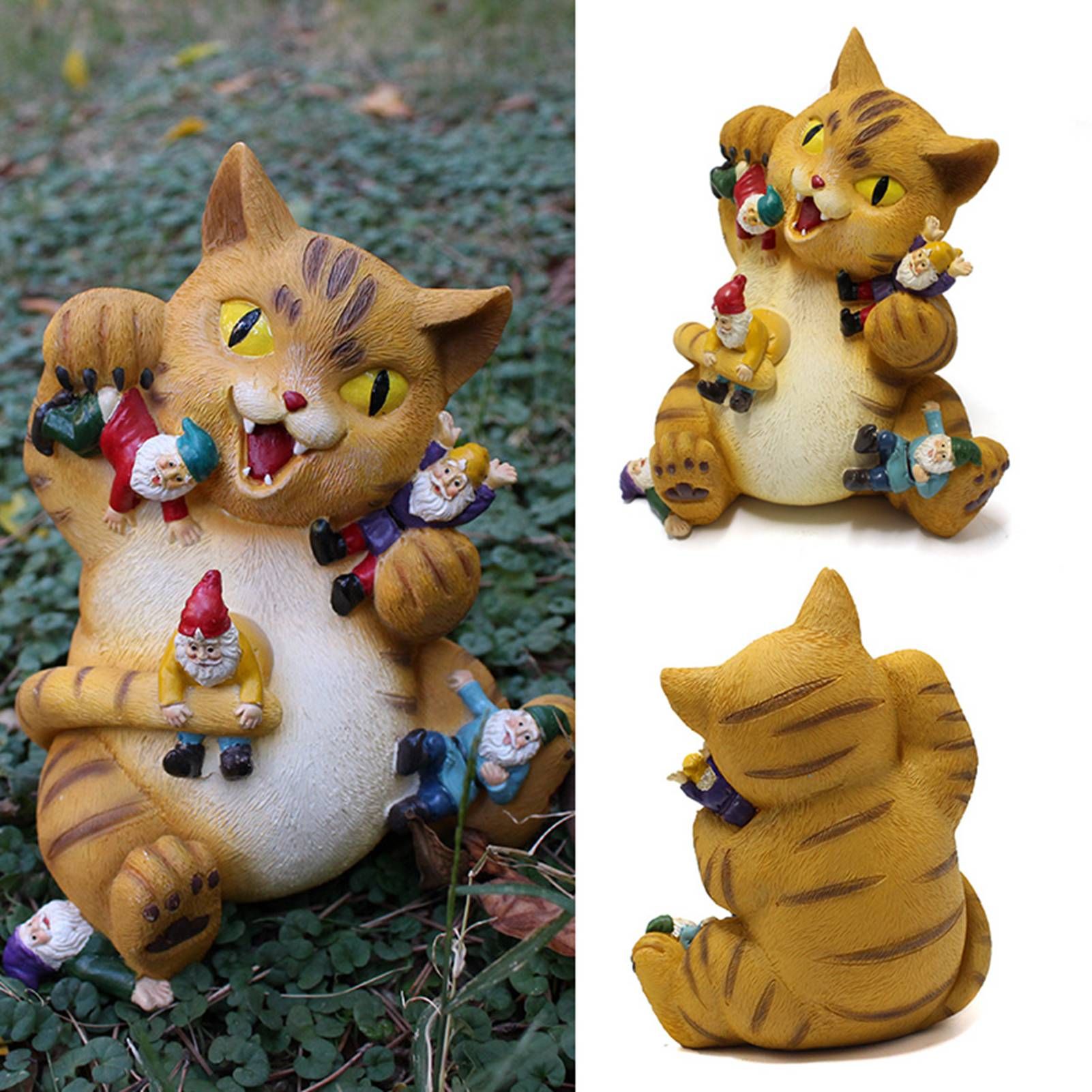 Cat Figurine Exquisite Details Texture Bright Colors Durable Resin Yellow Cat view 7