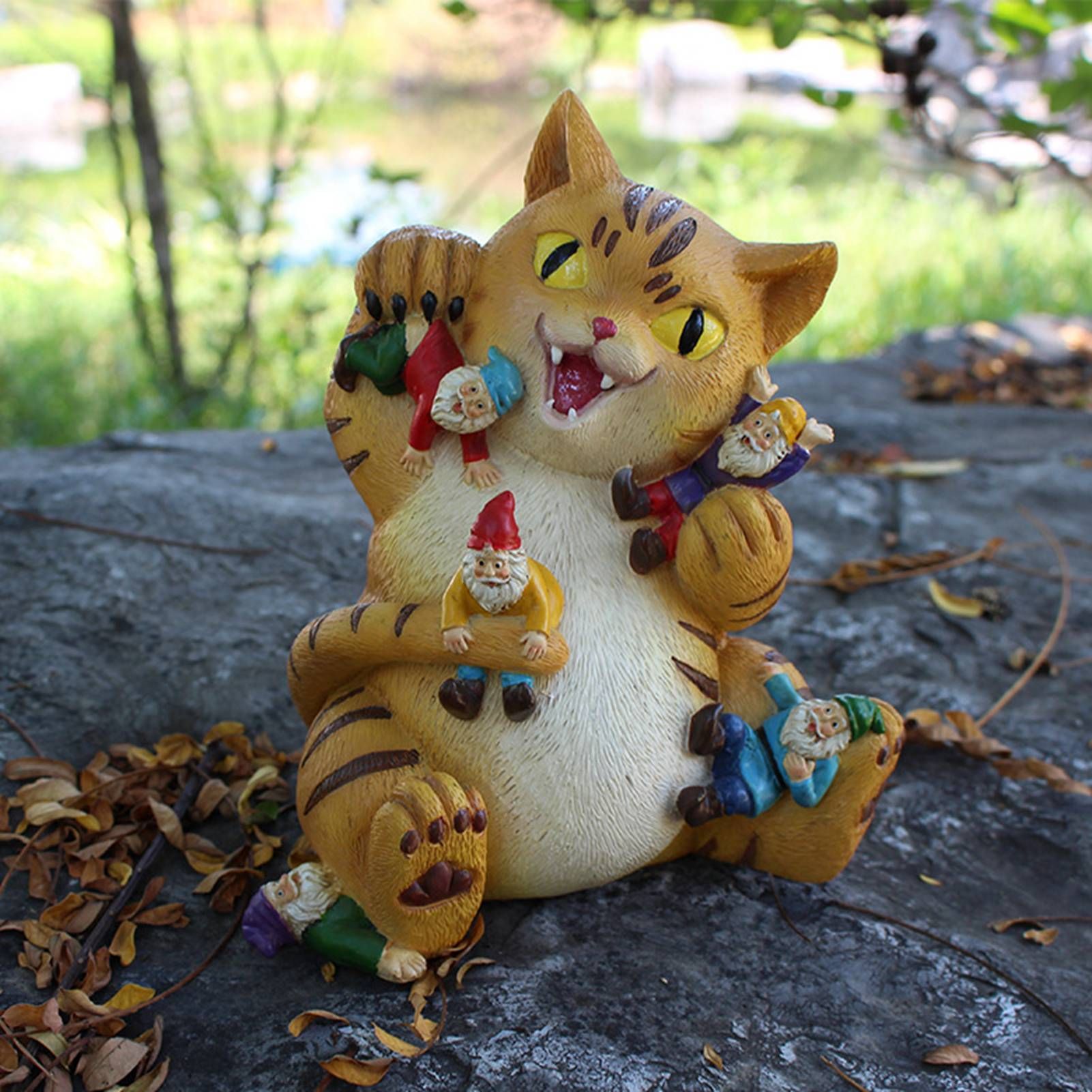 Cat Figurine Exquisite Details Texture Bright Colors Durable Resin Yellow Cat view 8
