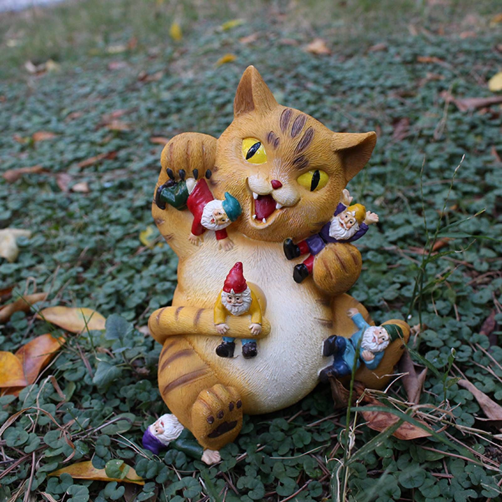 Cat Figurine Exquisite Details Texture Bright Colors Durable Resin Yellow Cat view 11