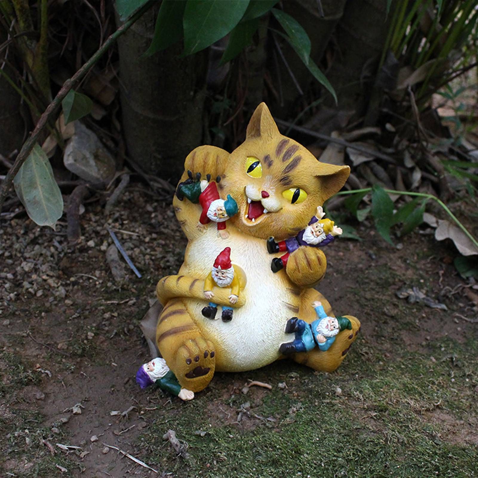 Cat Figurine Exquisite Details Texture Bright Colors Durable Resin Yellow Cat view 12