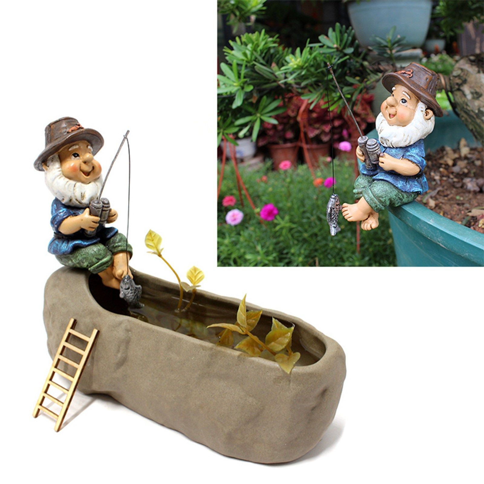 Fishing Man Figurine Bright Colors Lifelike Details Durable Resin Widely Used view 5