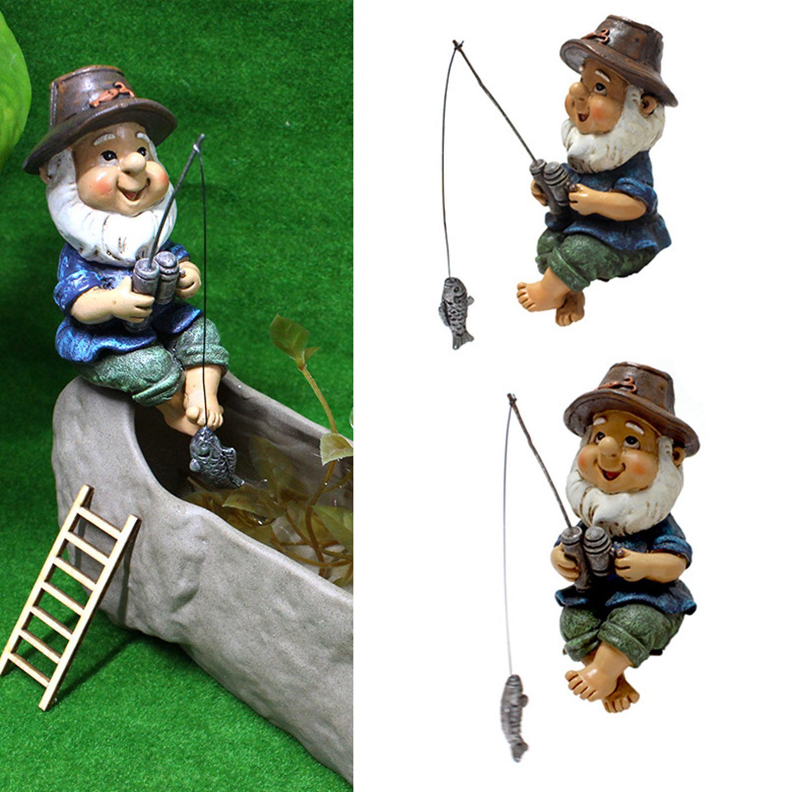 Fishing Man Figurine Bright Colors Lifelike Details Durable Resin Widely Used view 7