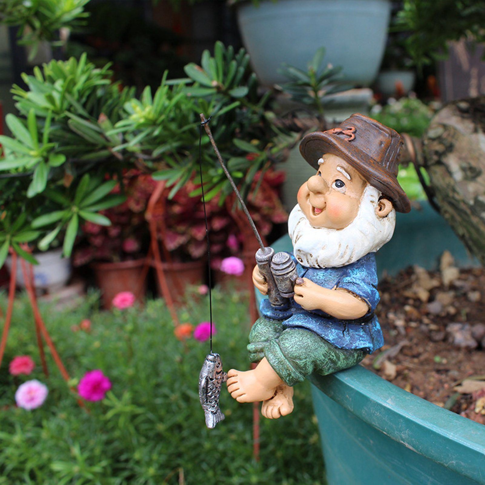 Fishing Man Figurine Bright Colors Lifelike Details Durable Resin Widely Used view 8