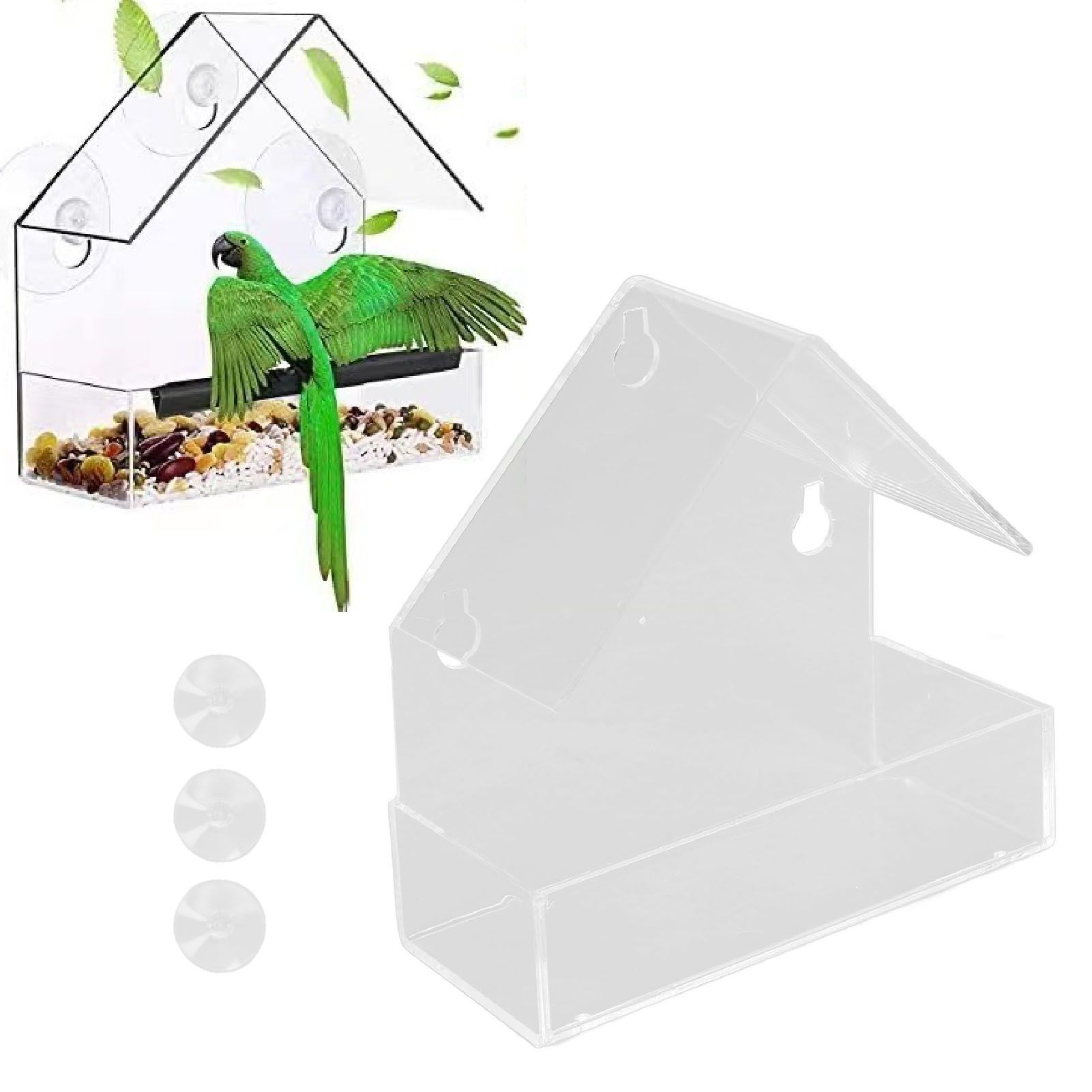 Window Bird Feeder with Suction Cup Window Acrylic Bird Feeding House Tray for view 11