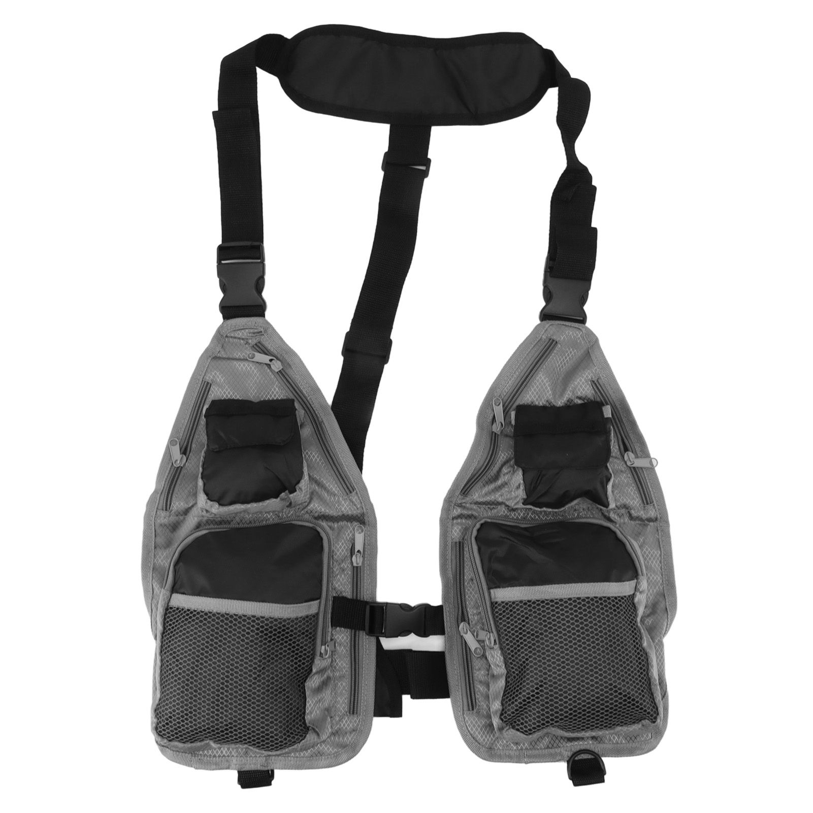 Fly Fishing Vest Breathable Lightweight Black Grey Oxford Cloth Multi Pocket