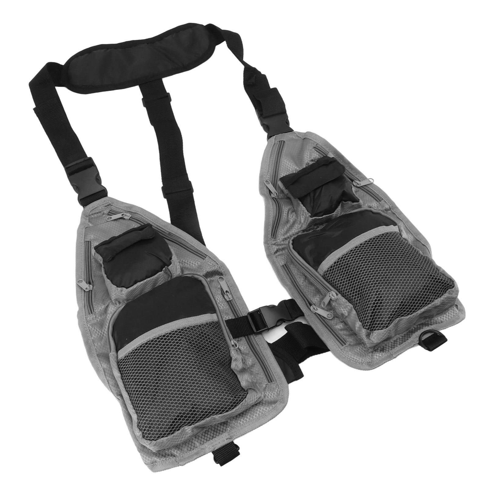 Fly Fishing Vest Breathable Lightweight Black Grey Oxford Cloth Multi Pocket view 2