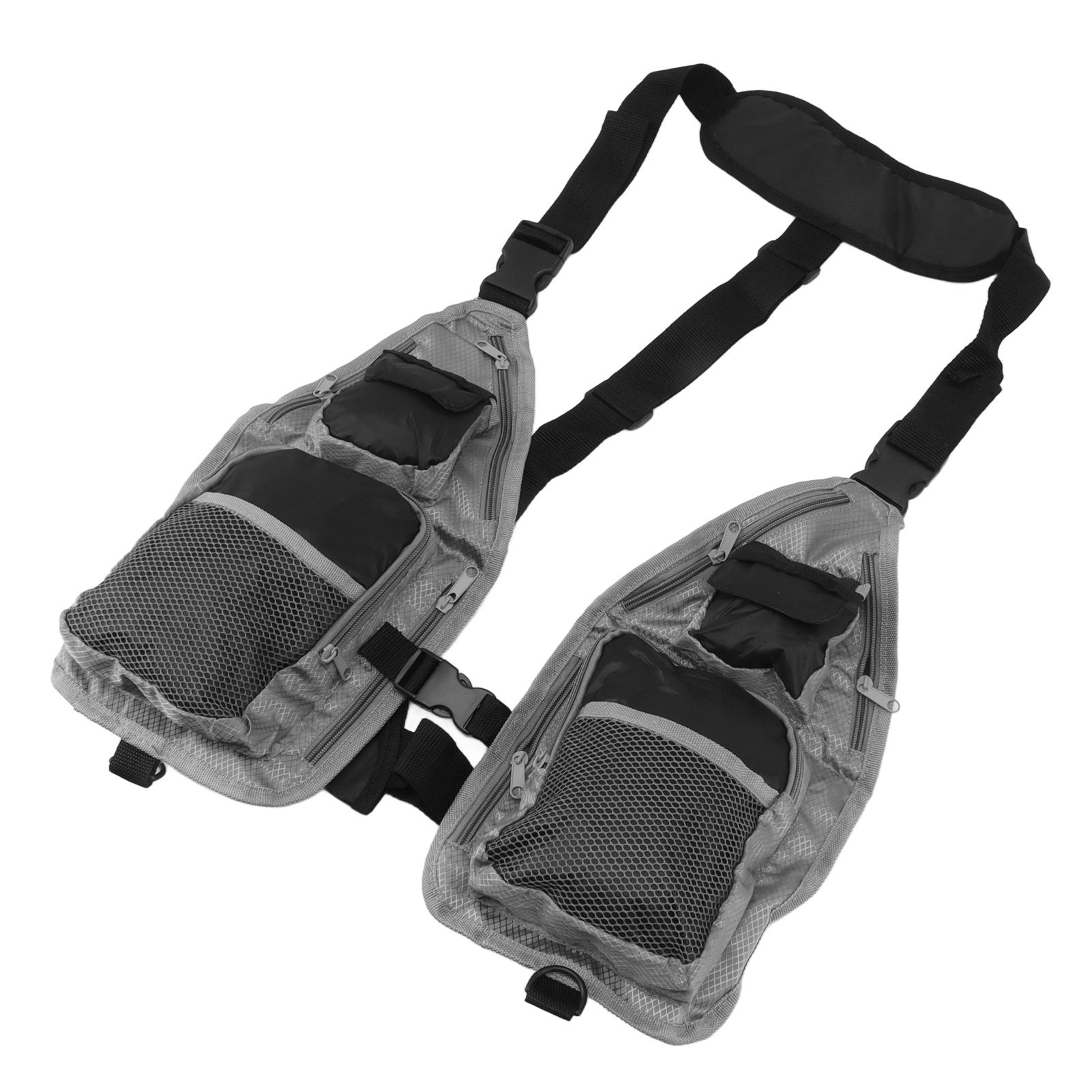 Fly Fishing Vest Breathable Lightweight Black Grey Oxford Cloth Multi Pocket view 3