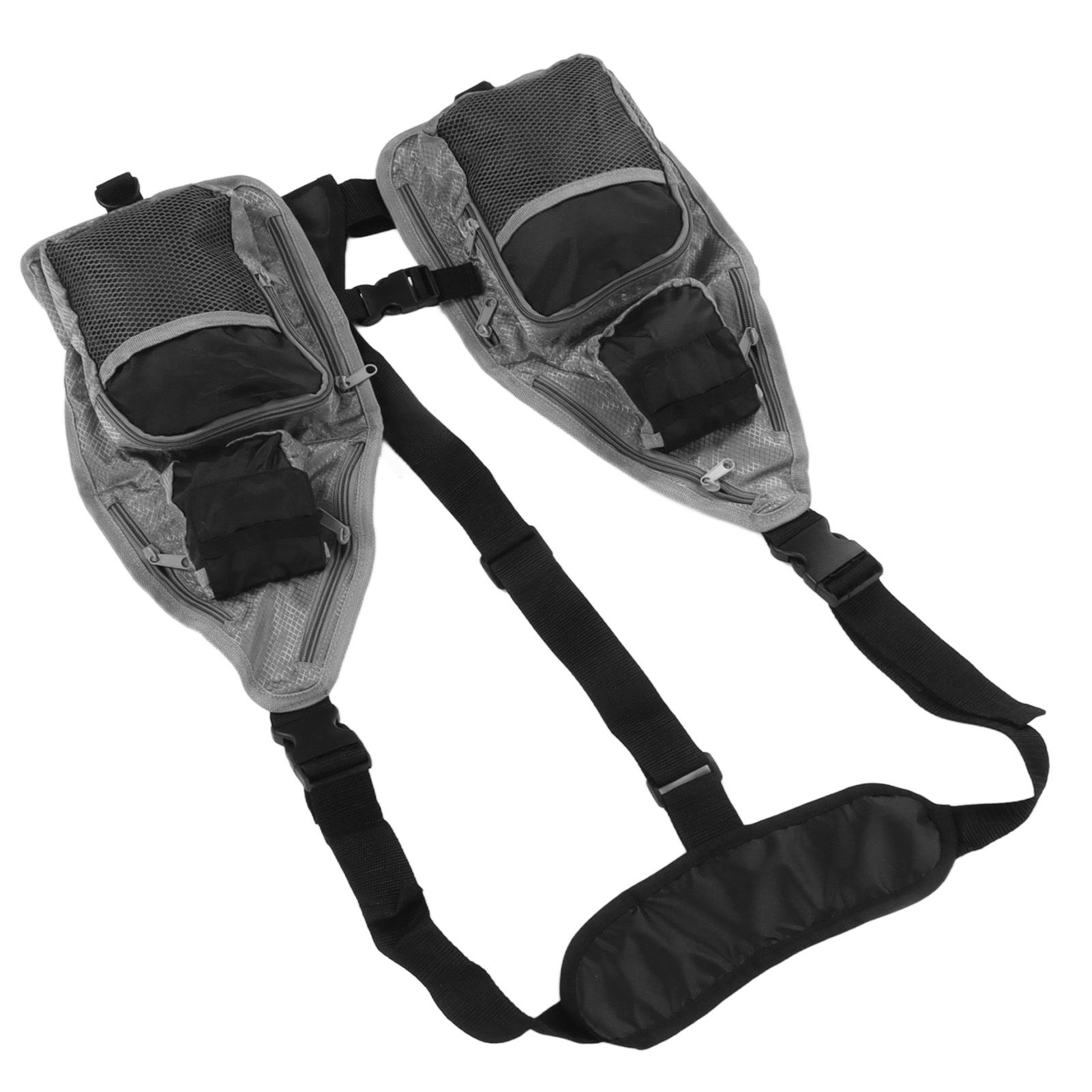 Fly Fishing Vest Breathable Lightweight Black Grey Oxford Cloth Multi Pocket view 4