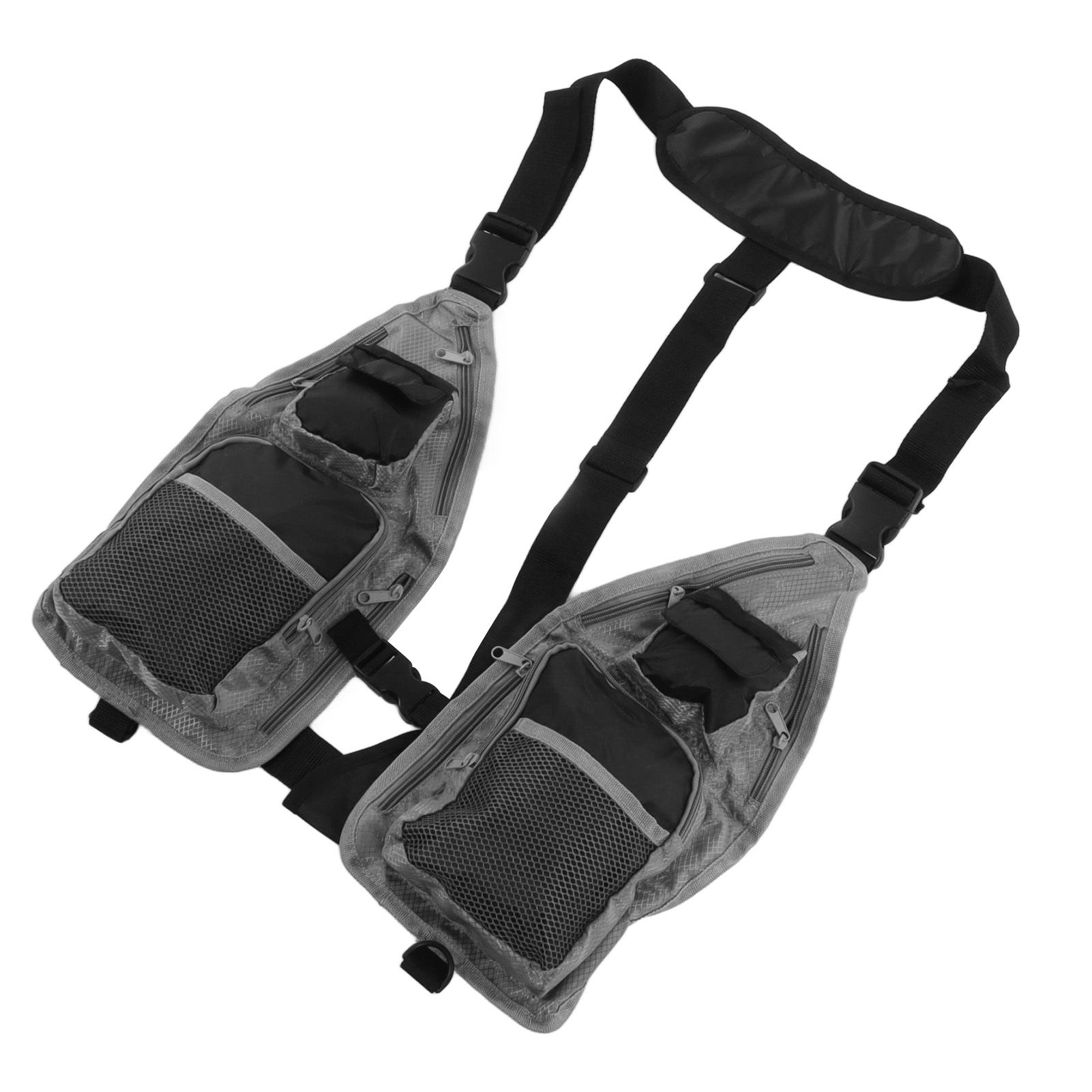 Fly Fishing Vest Breathable Lightweight Black Grey Oxford Cloth Multi Pocket view 5