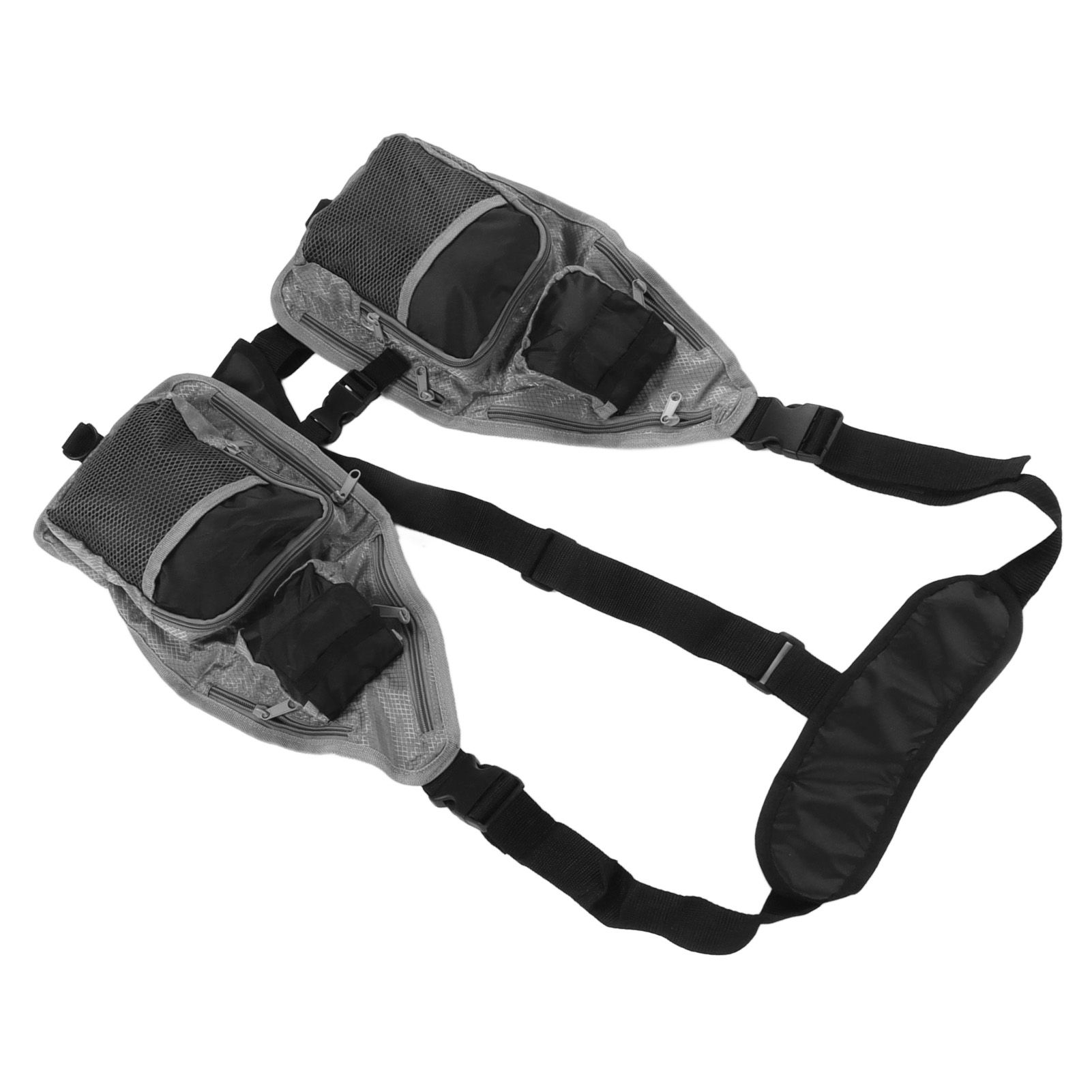 Fly Fishing Vest Breathable Lightweight Black Grey Oxford Cloth Multi Pocket view 6