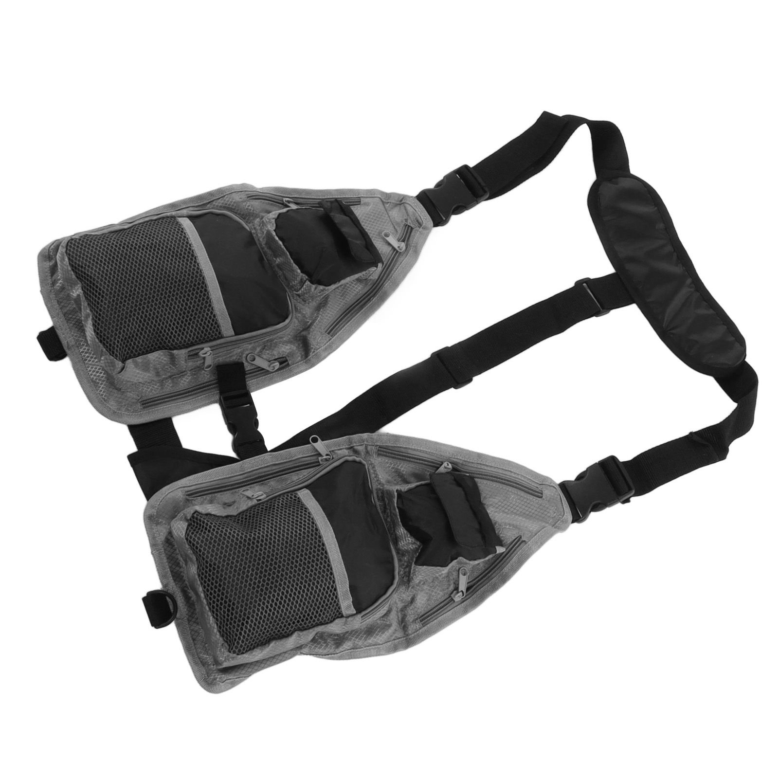 Fly Fishing Vest Breathable Lightweight Black Grey Oxford Cloth Multi Pocket view 7