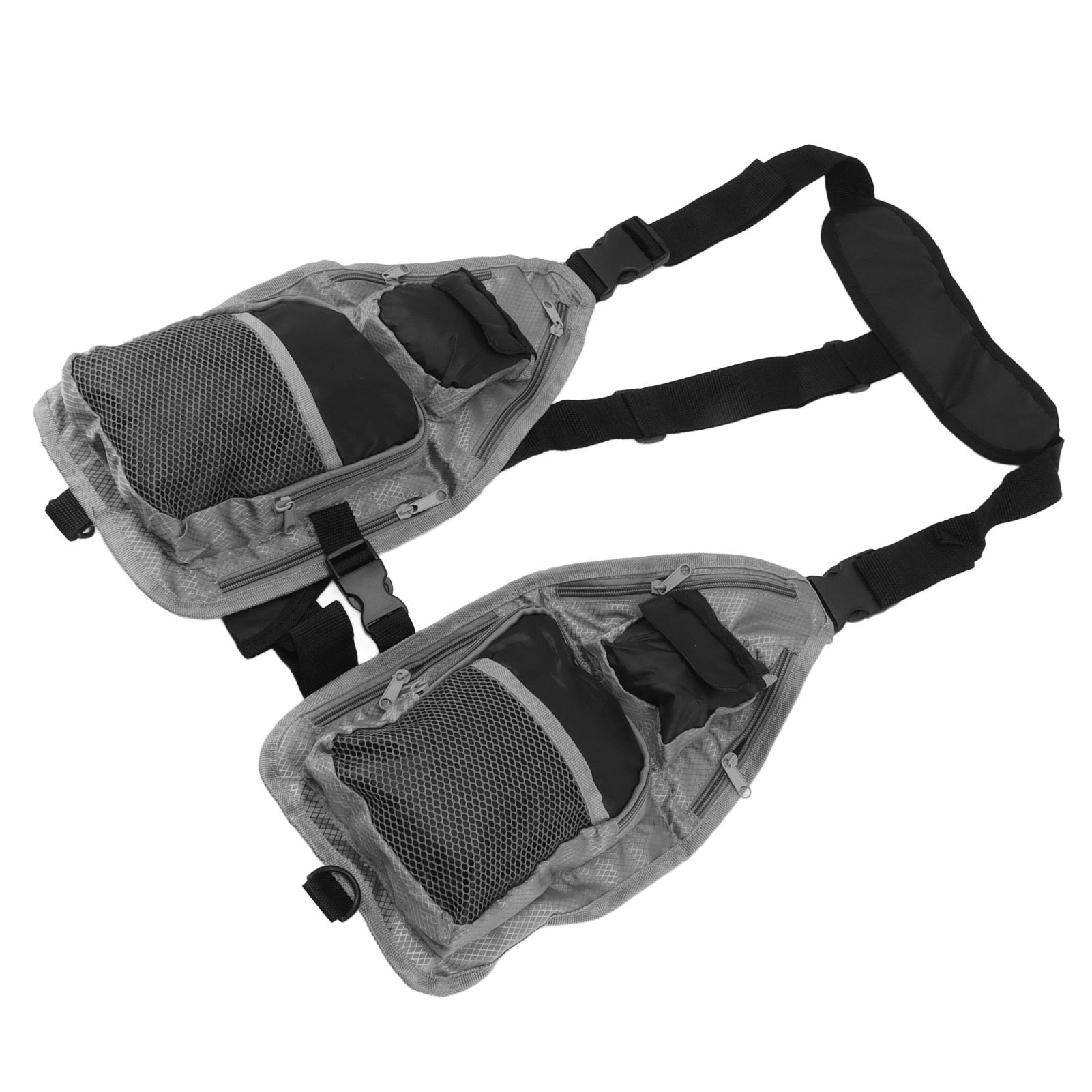 Fly Fishing Vest Breathable Lightweight Black Grey Oxford Cloth Multi Pocket view 9