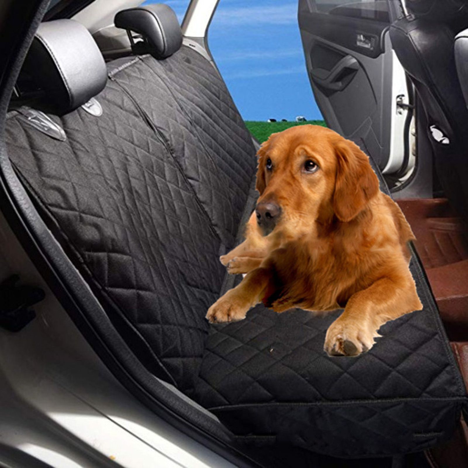 Dog Car Seat Cover Soft Waterproof Oxford Cloth Breathable Foldable Car Back view 12