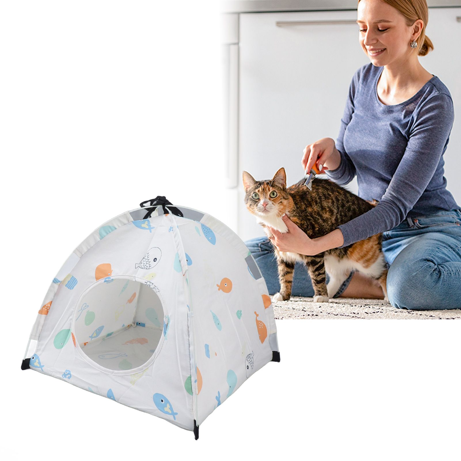 Pet Tent Cartoon Print Detachable Washable Portable Cat Tents for Cats Puppy view 11