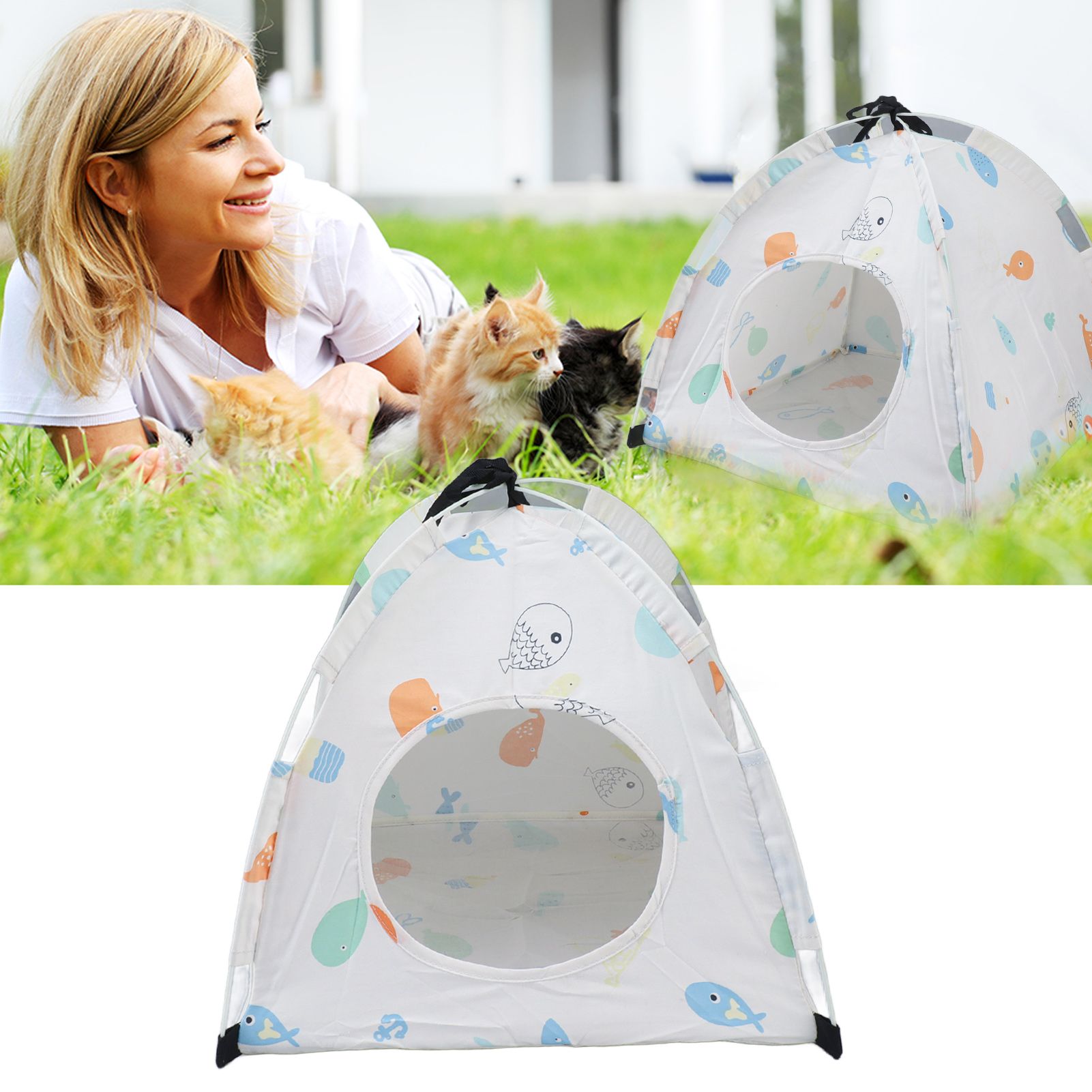 Pet Tent Cartoon Print Detachable Washable Portable Cat Tents for Cats Puppy view 12