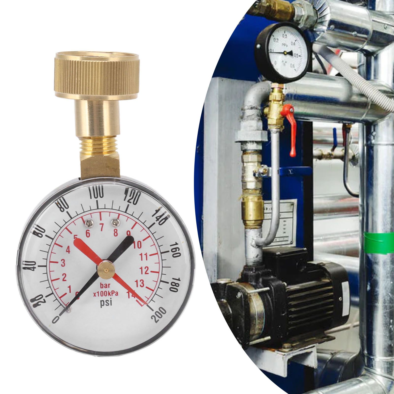 Water Pressure Gauge Aluminum Alloy Iron 0 to 200Psi Universal Water Pressure view 11