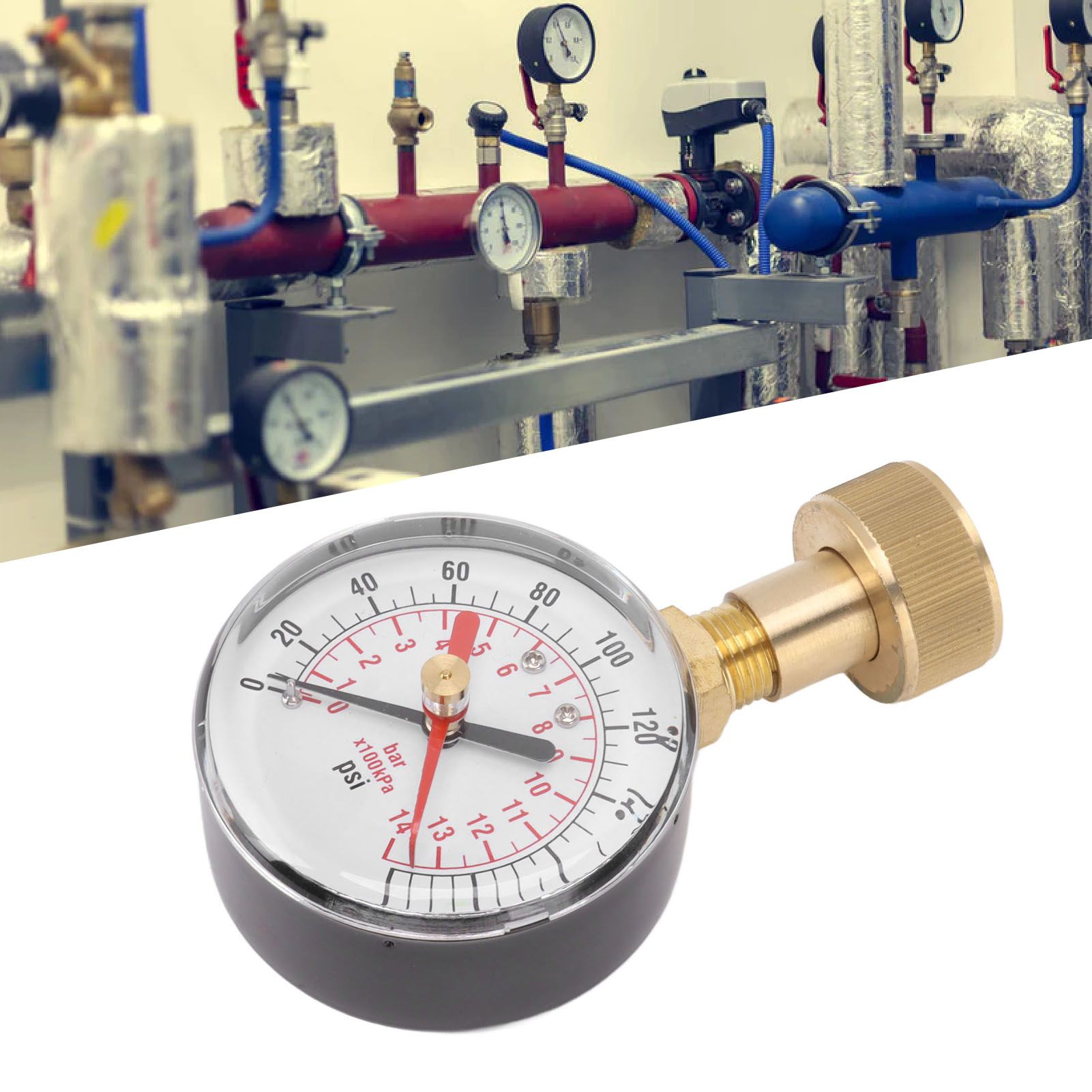 Water Pressure Gauge Aluminum Alloy Iron 0 to 200Psi Universal Water Pressure view 12