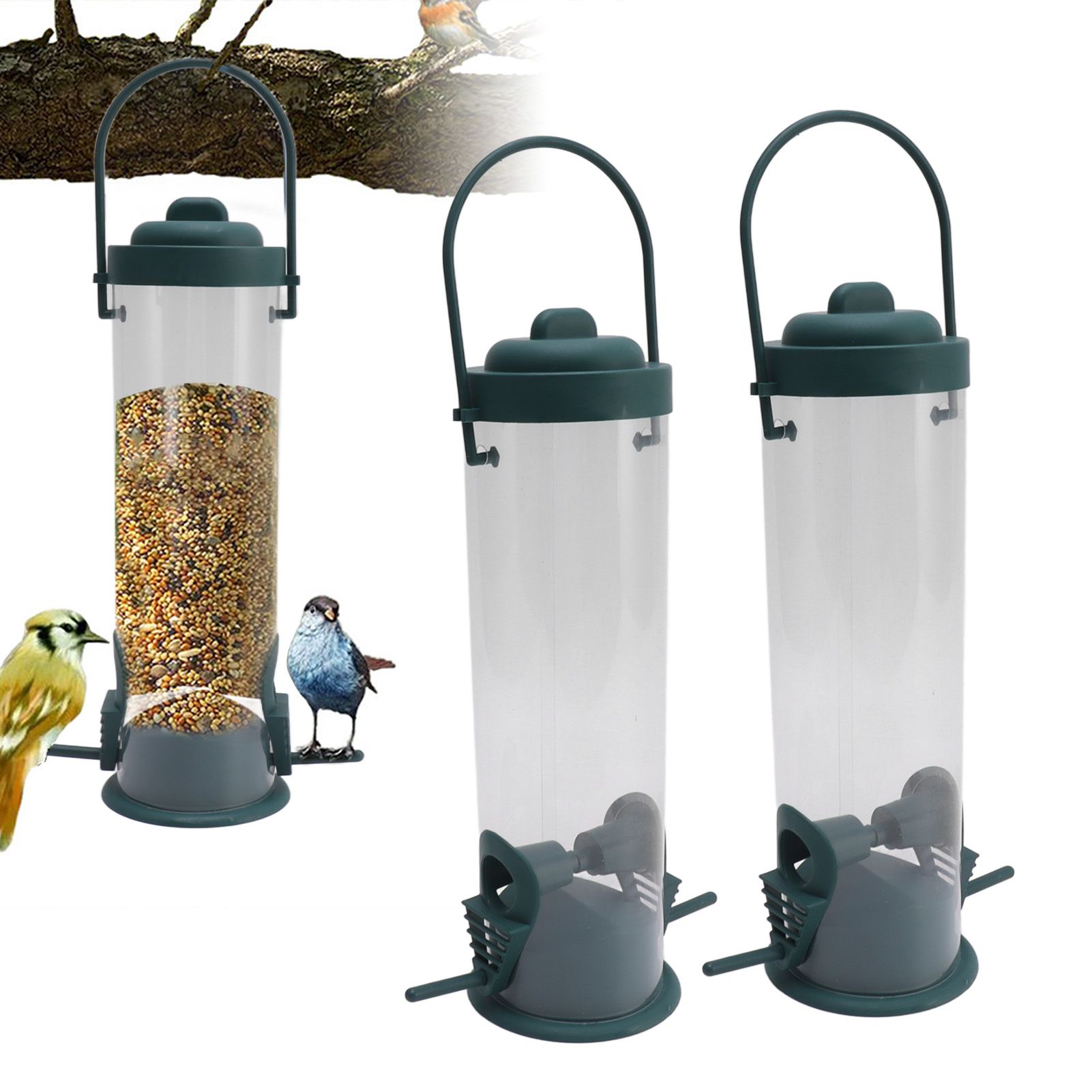 2 Set Bird Tube Feeder Plastic Transparent Hanging Finch Feeder Garden view 12