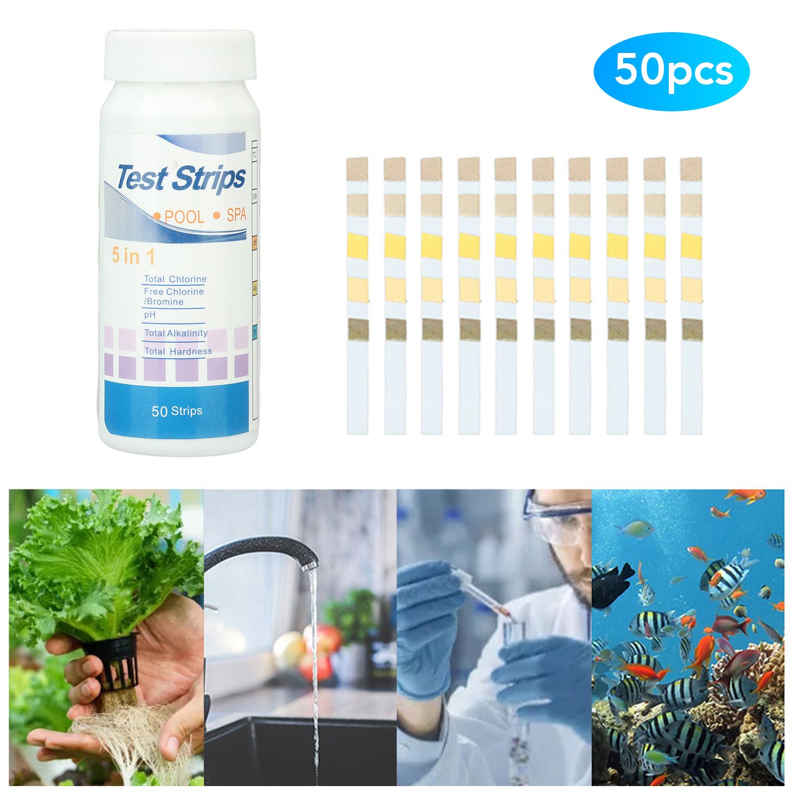 50pcs Swimming Pool Test Papers 5 in 1 Test Water Quality PH Cl Total Alkali view 11