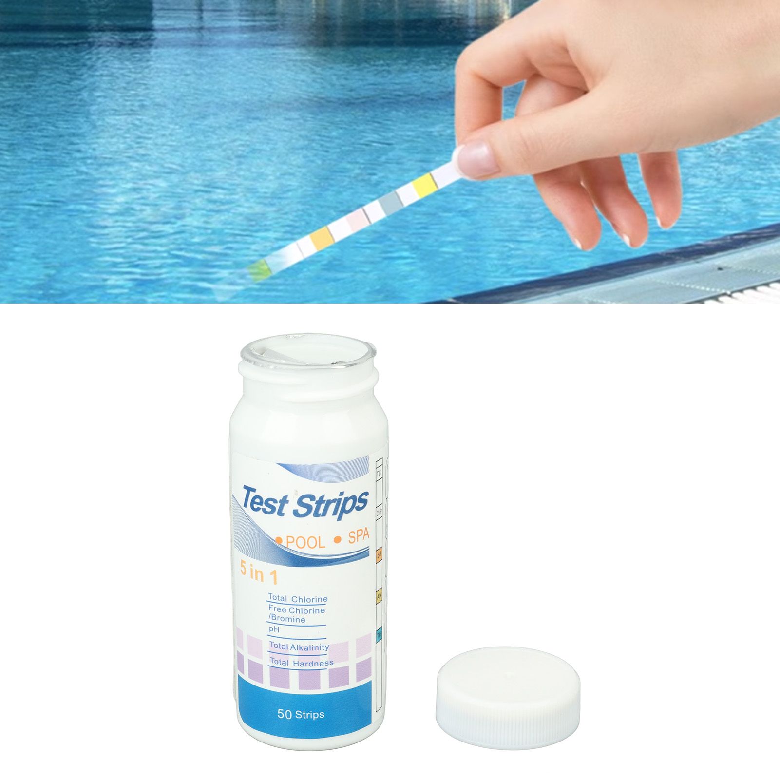50pcs Swimming Pool Test Papers 5 in 1 Test Water Quality PH Cl Total Alkali view 12