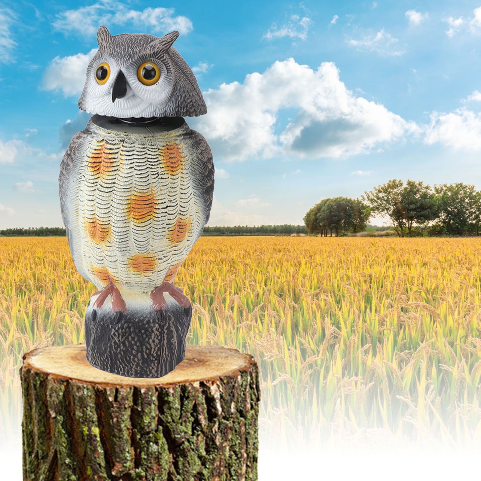 Fake Owl Statue Plastic Owl Bird Deterrents Scarecrow Owl Decoy with Shaking view 11