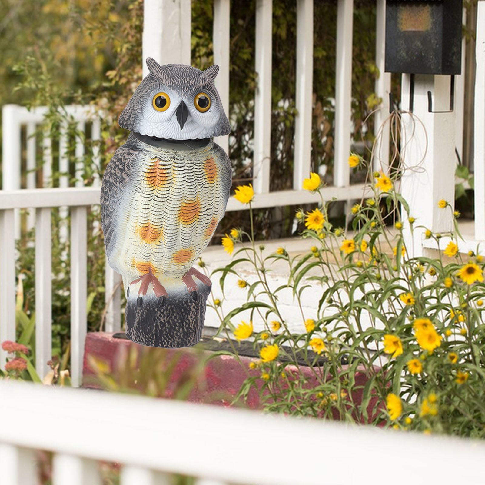 Fake Owl Statue Plastic Owl Bird Deterrents Scarecrow Owl Decoy with Shaking view 12