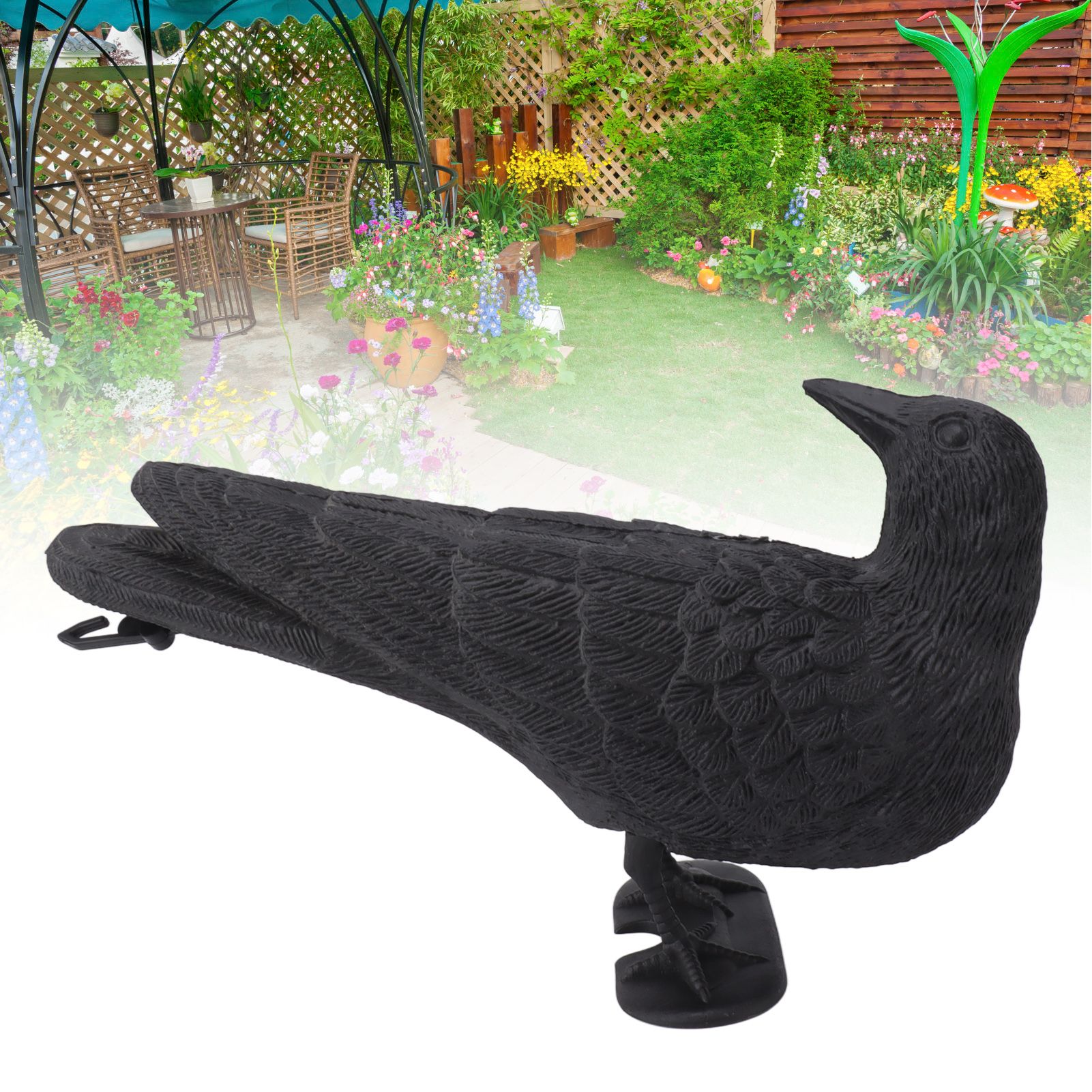 Realistic Elbow Crow Statue Plastic Waterproof Crow Decoys for Yard Garden view 11