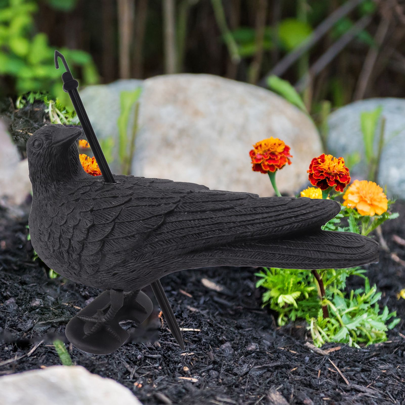 Realistic Elbow Crow Statue Plastic Waterproof Crow Decoys for Yard Garden view 12