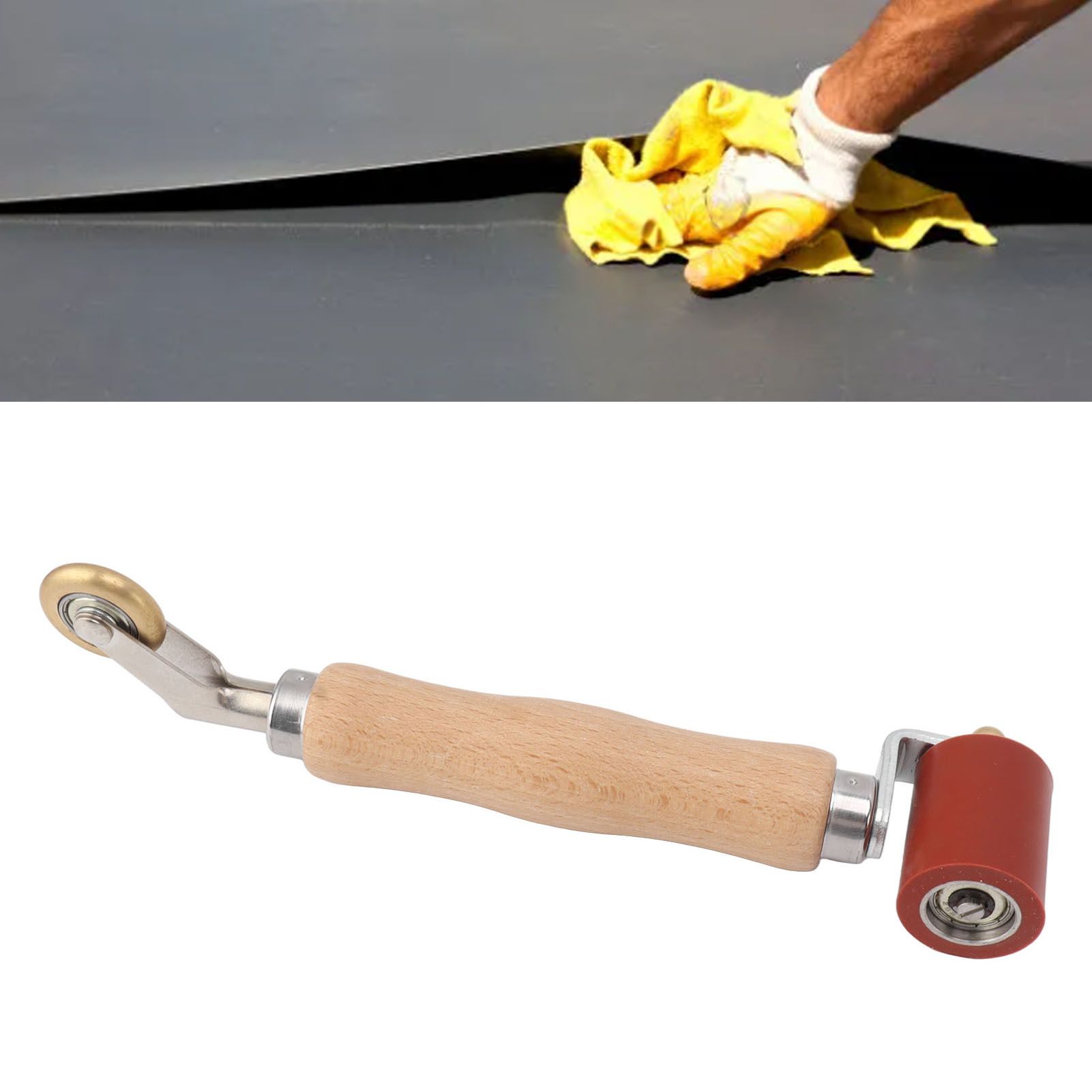 40mm Silicone Seam Roller Dual Use Brass Wheel Wood Handle Wallpaper Flat Seam view 12