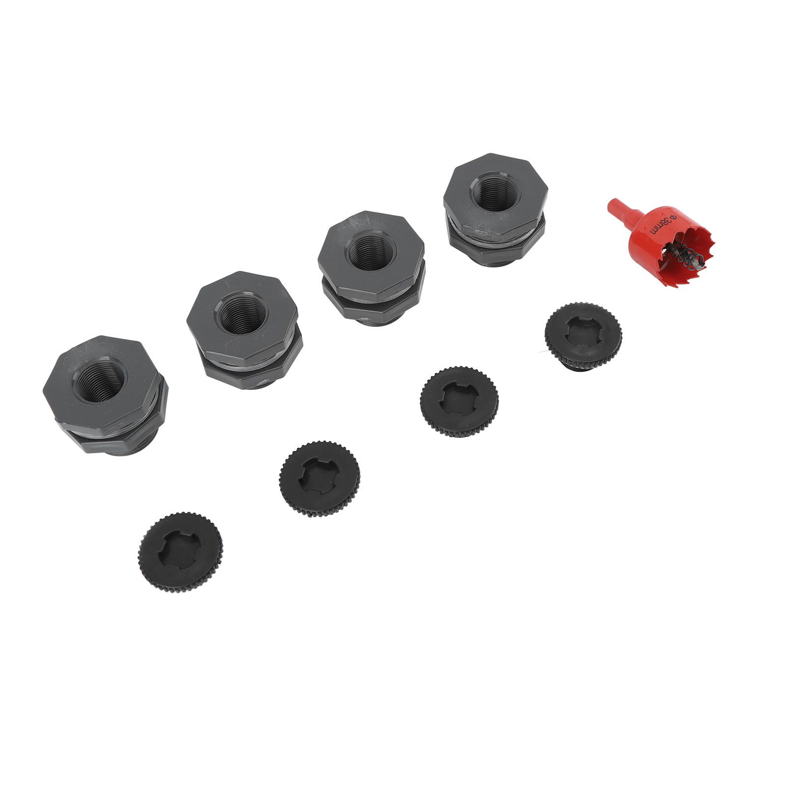 3/4 Inch Rain Barrel Bulkhead Fitting Kit with Plugs Hole Saw Tool PVC Spigot view 3