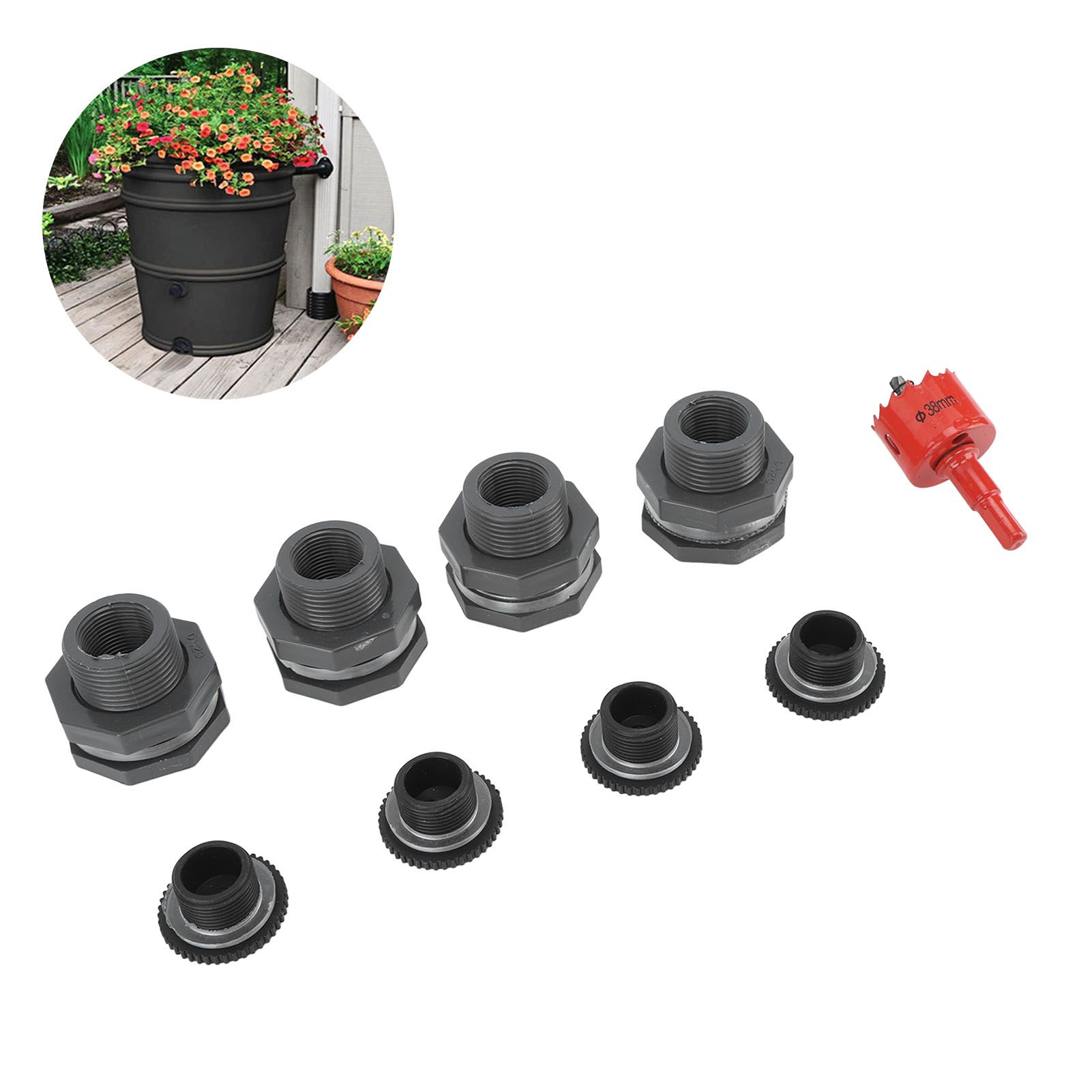 3/4 Inch Rain Barrel Bulkhead Fitting Kit with Plugs Hole Saw Tool PVC Spigot view 11