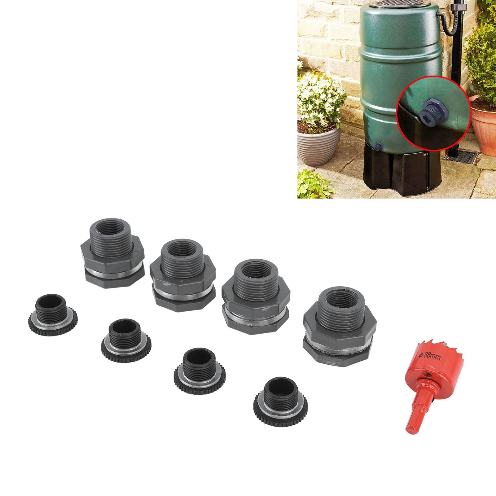 3/4 Inch Rain Barrel Bulkhead Fitting Kit with Plugs Hole Saw Tool PVC Spigot view 12