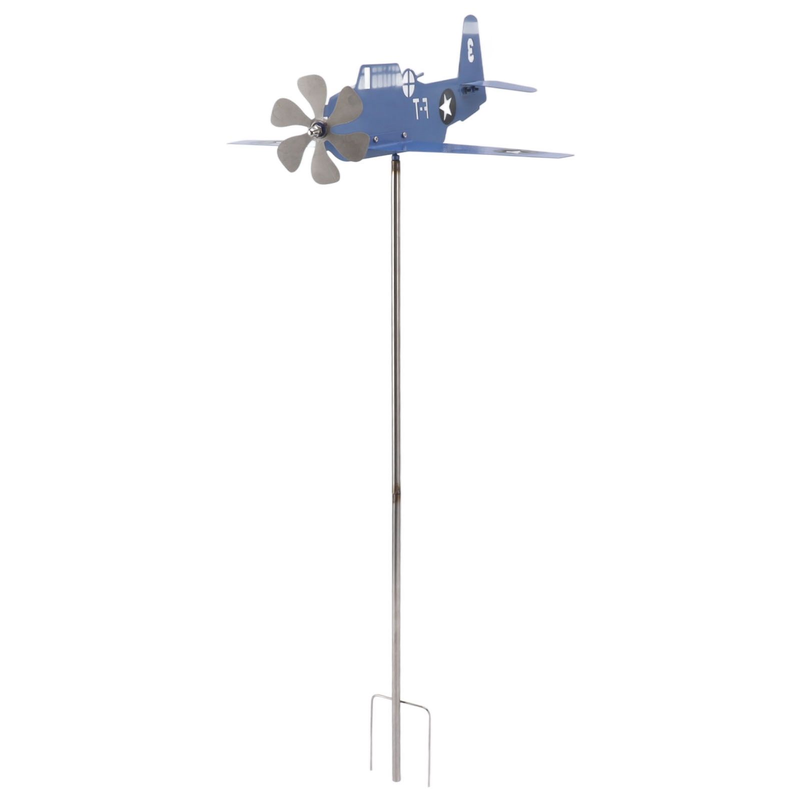 Airplane Weather Vane Iron Stainless Steel Outdoor Wind Spinner Windmill for view 3