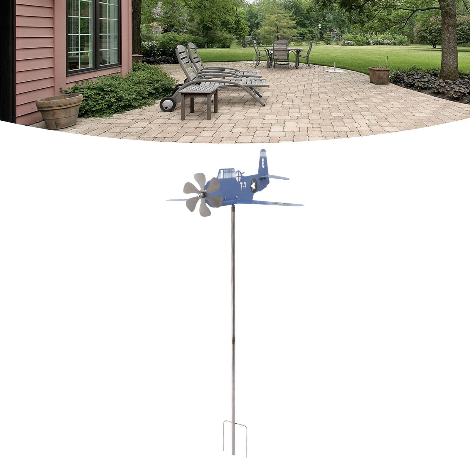 Airplane Weather Vane Iron Stainless Steel Outdoor Wind Spinner Windmill for view 11