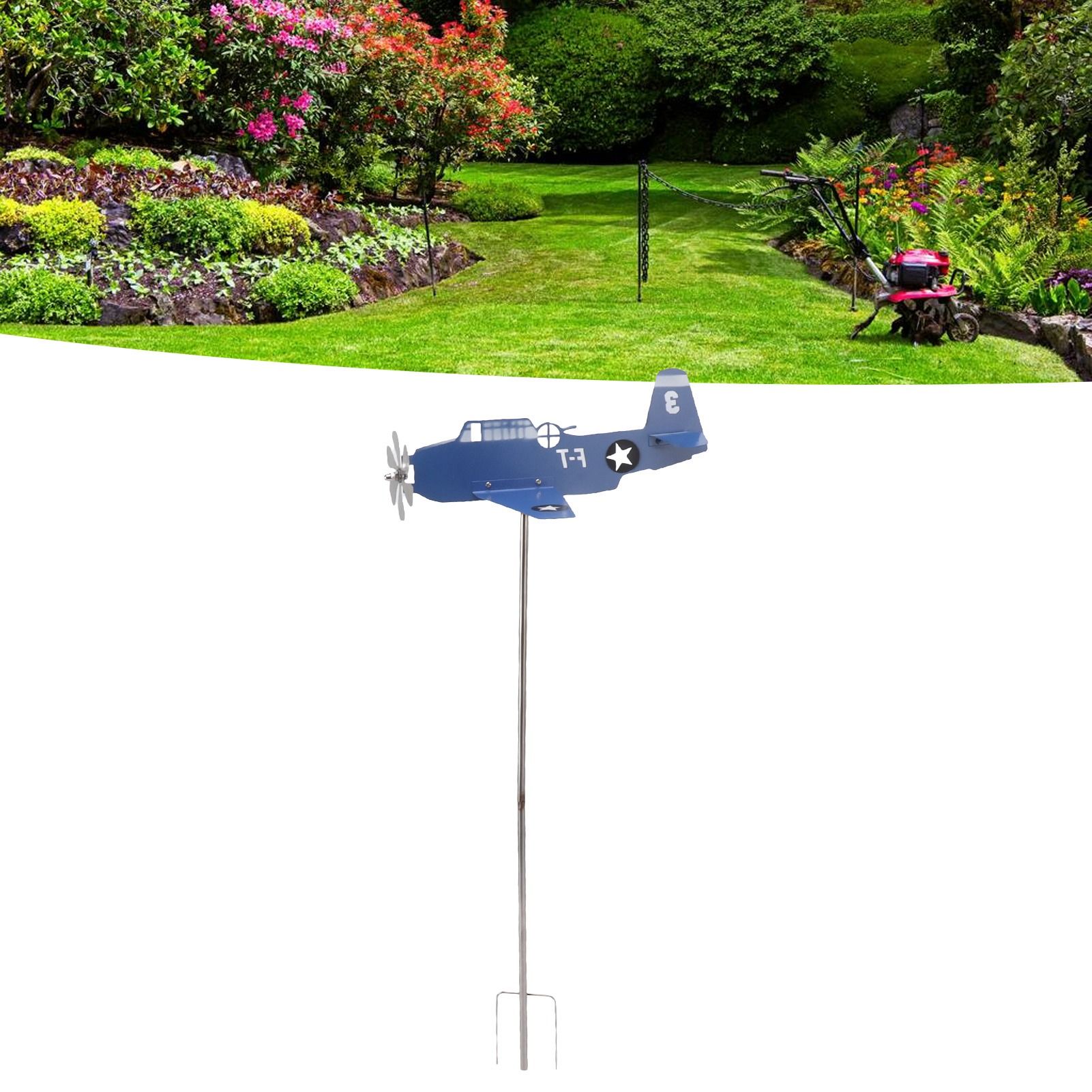 Airplane Weather Vane Iron Stainless Steel Outdoor Wind Spinner Windmill for view 12