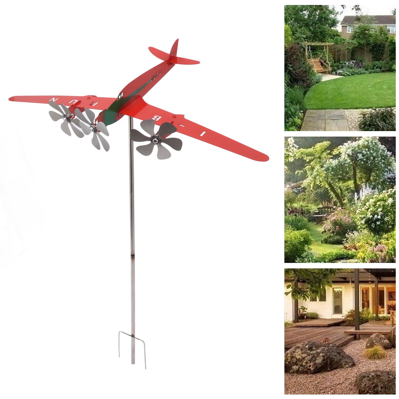 Metal Aircraft Weather Vane 3D Red Rustproof Smooth Airplane Windmill Wind view 11