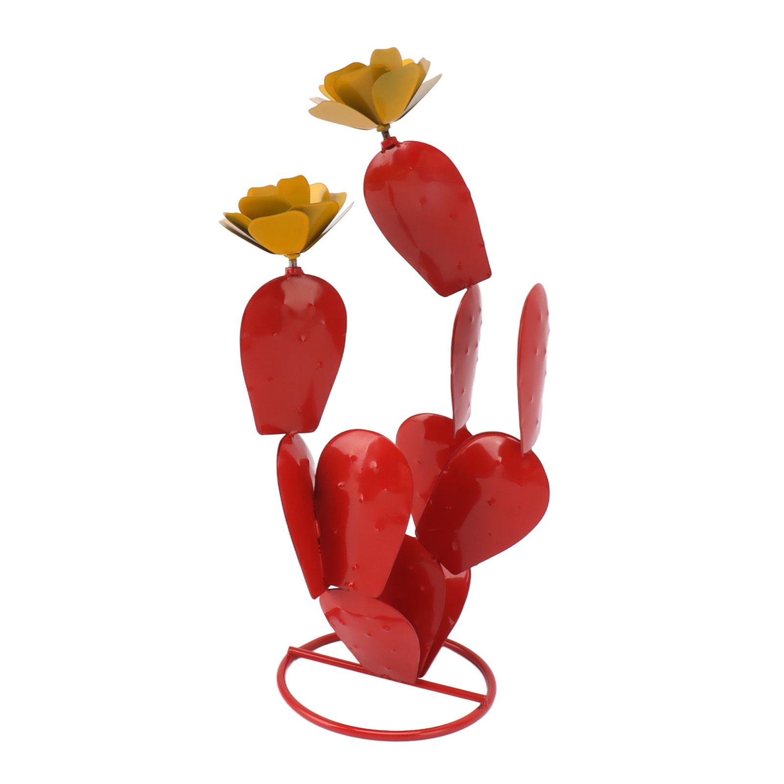 Metal Prickly Pear Cactus with Flowers Iron Rustic Cactus Statue Desert Decor