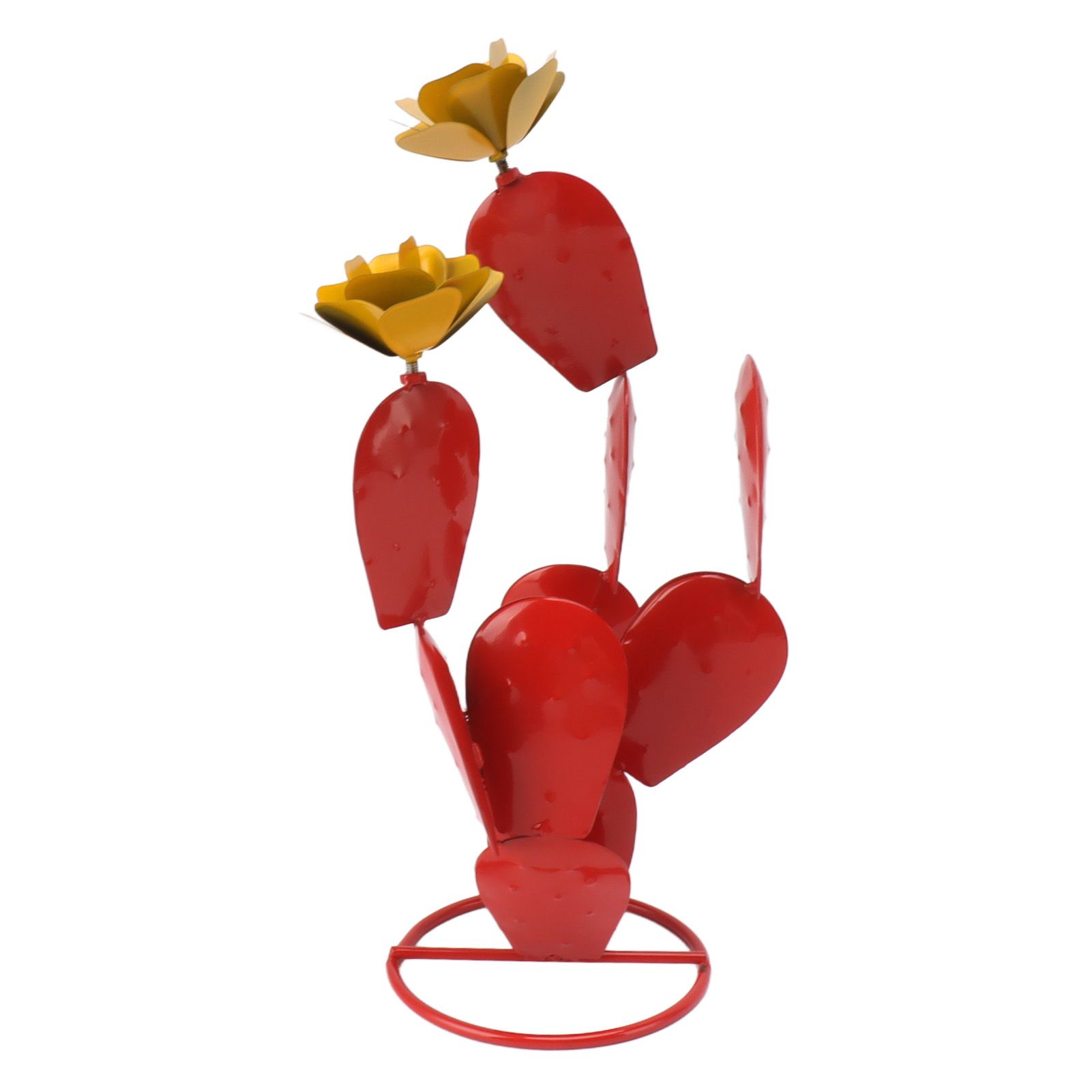 Metal Prickly Pear Cactus with Flowers Iron Rustic Cactus Statue Desert Decor view 2