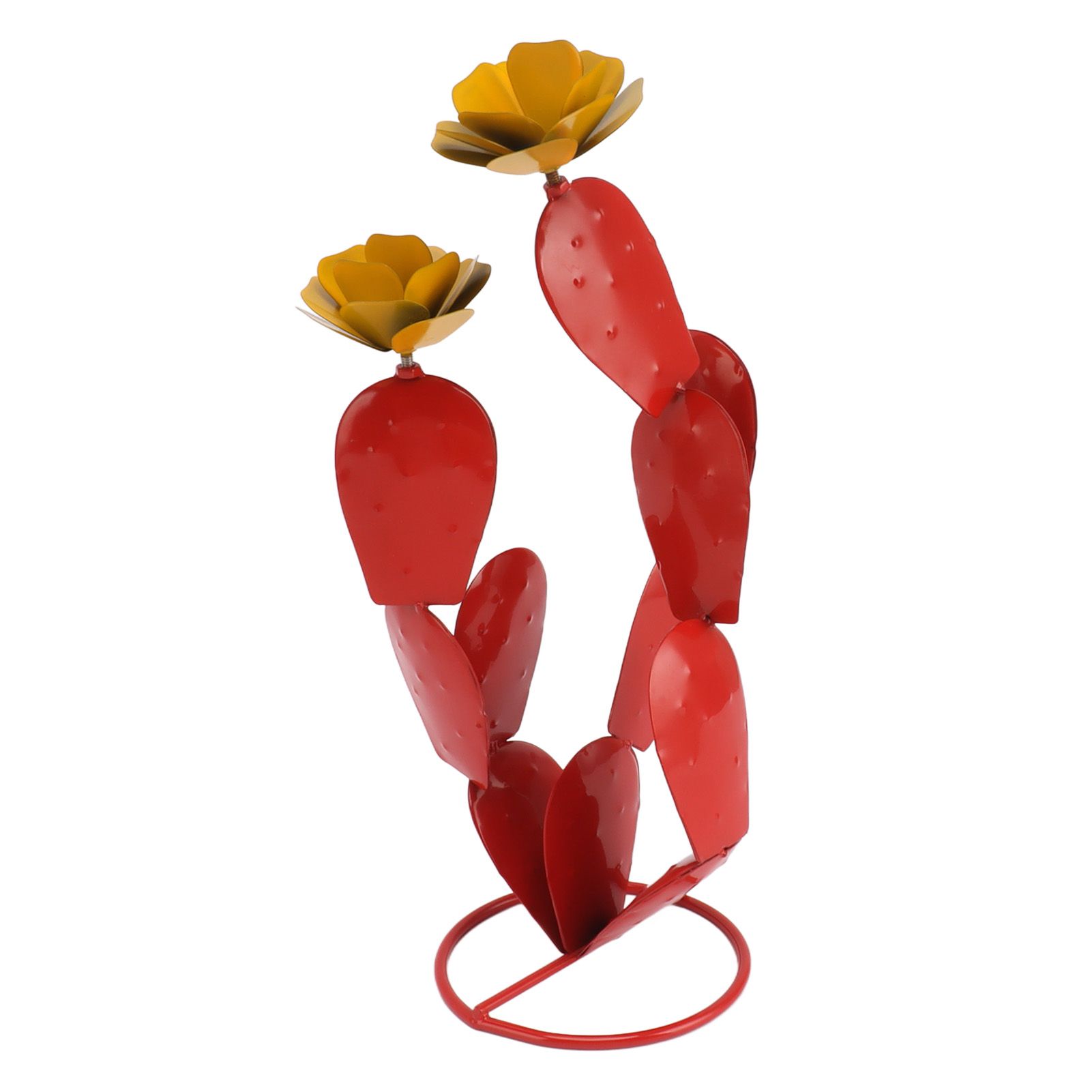 Metal Prickly Pear Cactus with Flowers Iron Rustic Cactus Statue Desert Decor view 3