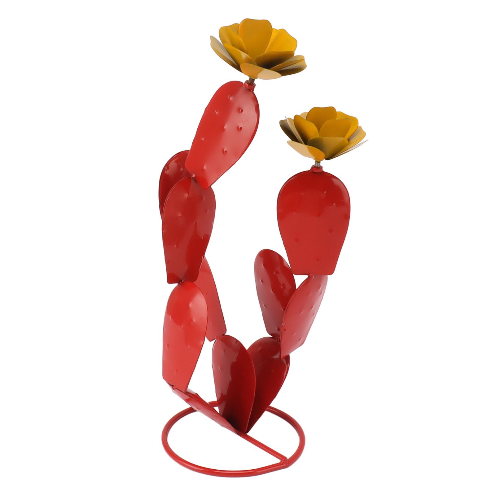 Metal Prickly Pear Cactus with Flowers Iron Rustic Cactus Statue Desert Decor view 4