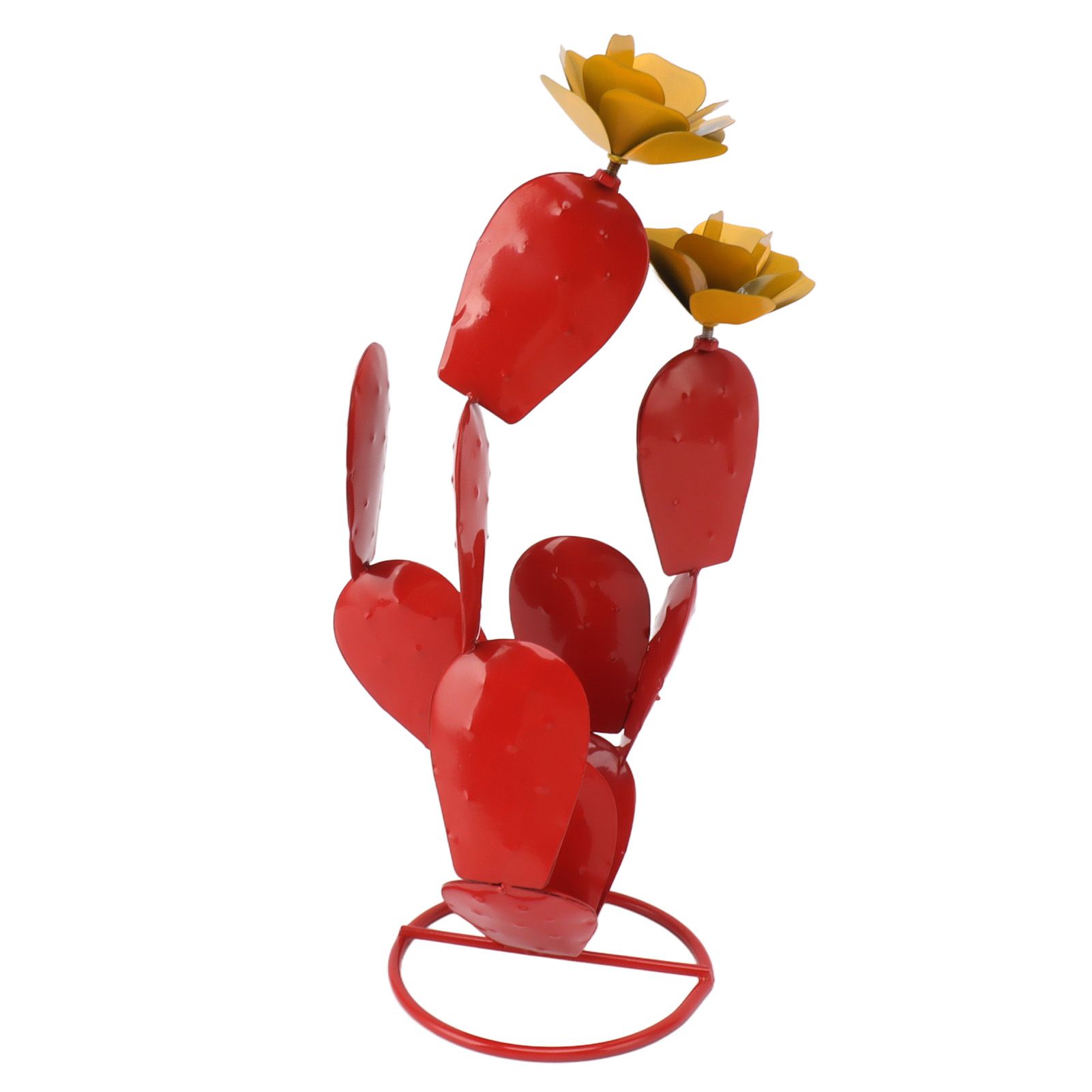 Metal Prickly Pear Cactus with Flowers Iron Rustic Cactus Statue Desert Decor view 6