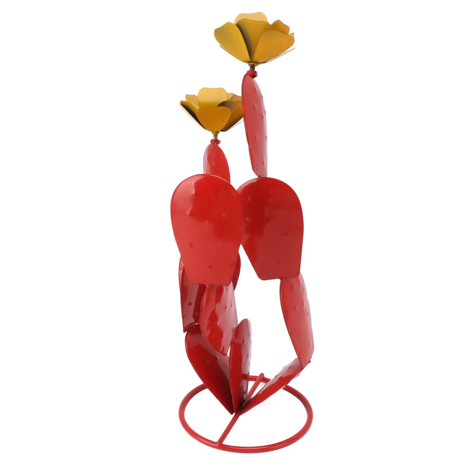 Metal Prickly Pear Cactus with Flowers Iron Rustic Cactus Statue Desert Decor view 7