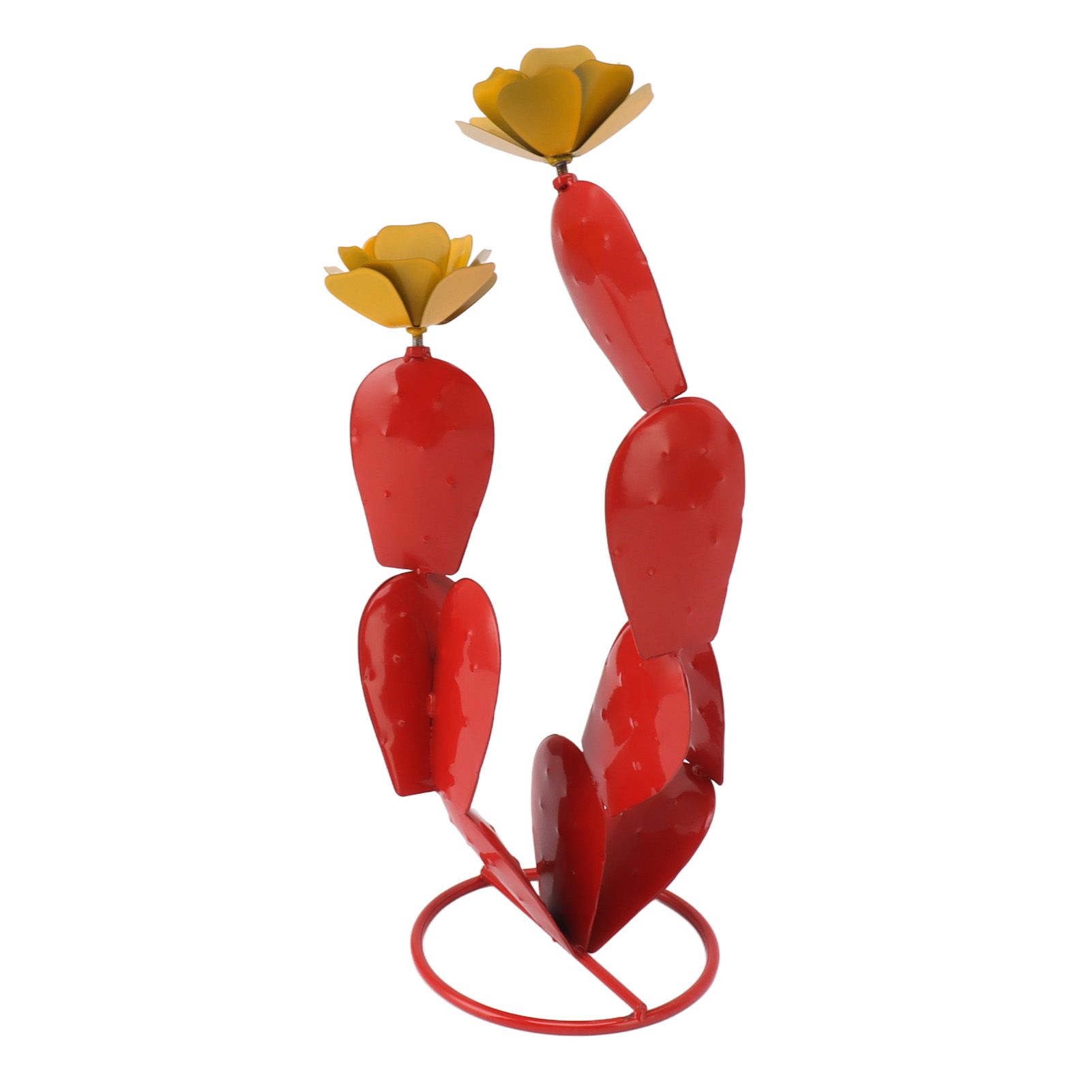 Metal Prickly Pear Cactus with Flowers Iron Rustic Cactus Statue Desert Decor view 8