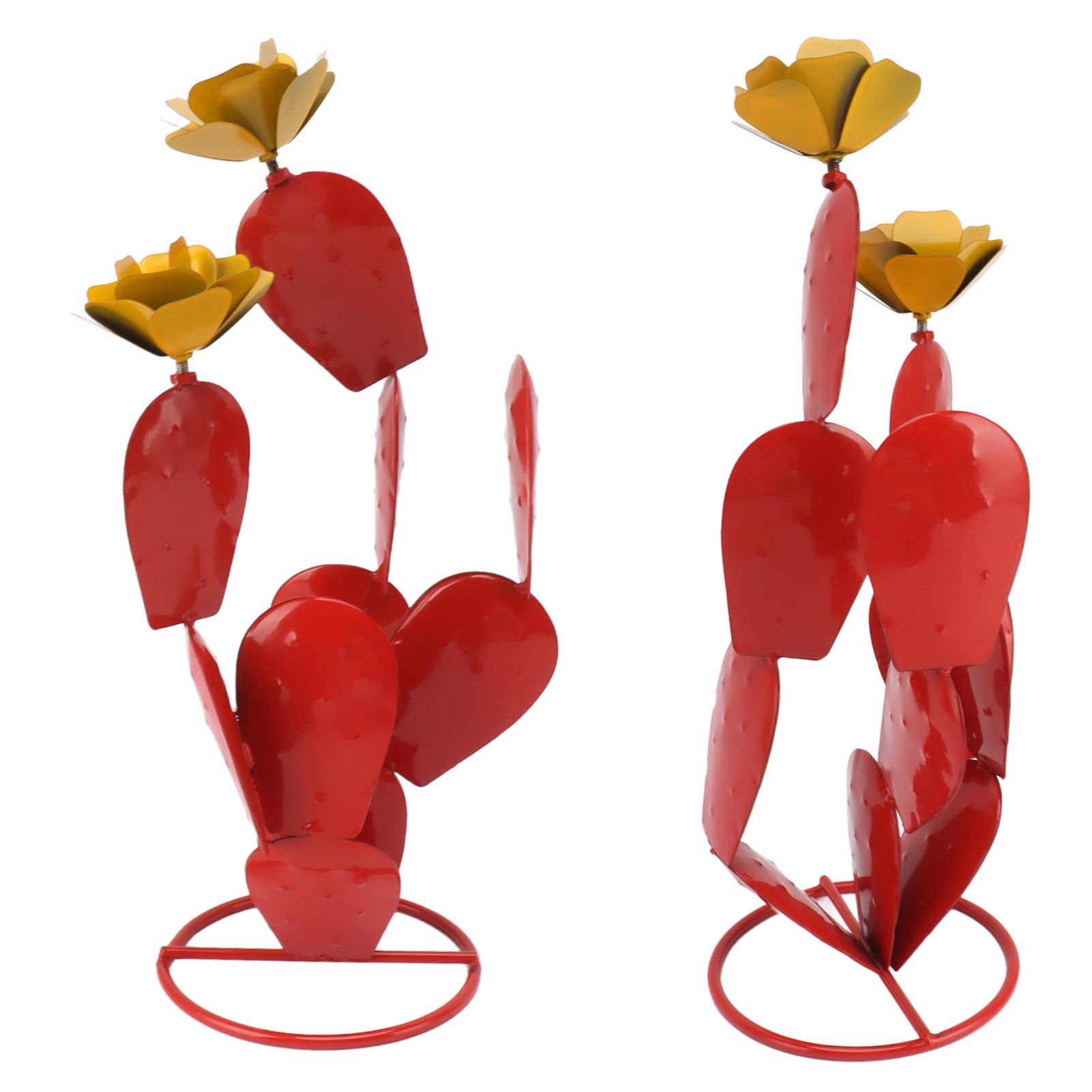 Metal Prickly Pear Cactus with Flowers Iron Rustic Cactus Statue Desert Decor view 9