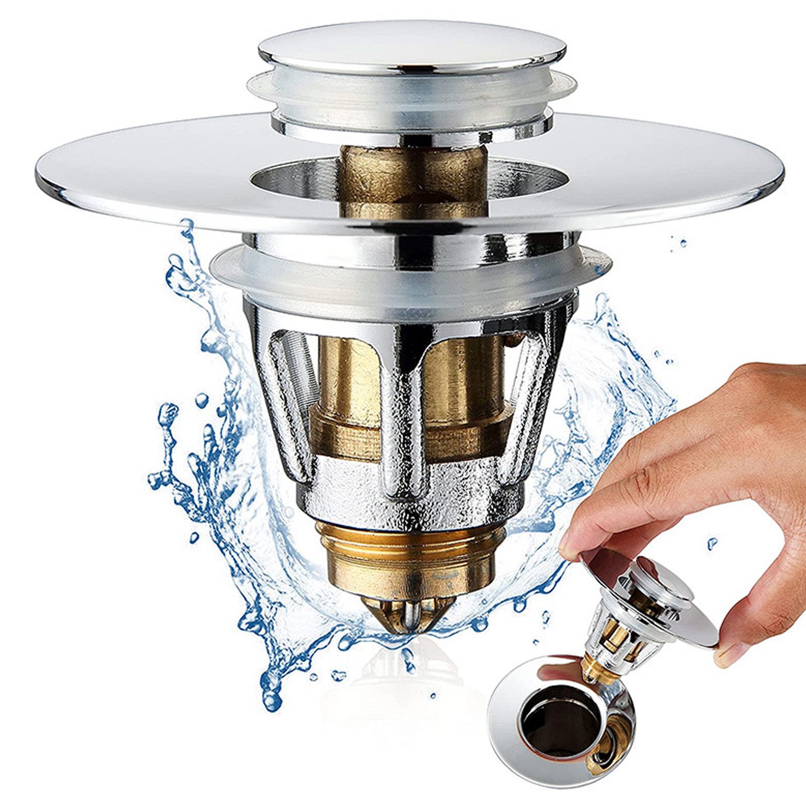 Bathroom Sink Stopper Press Popping Up Anti Clogging Brass Stainless Steel view 11