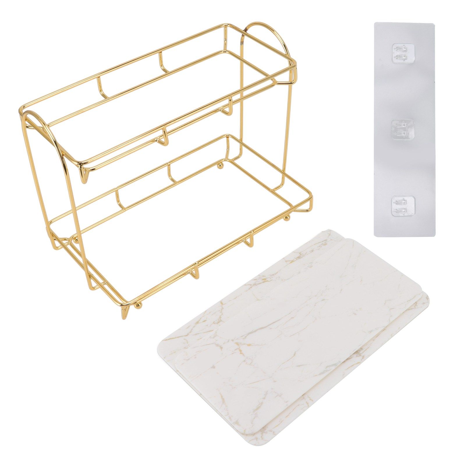 Bathroom Storage Rack Gold White 2 Tier Makeup Shelf Humanized Structure Anti